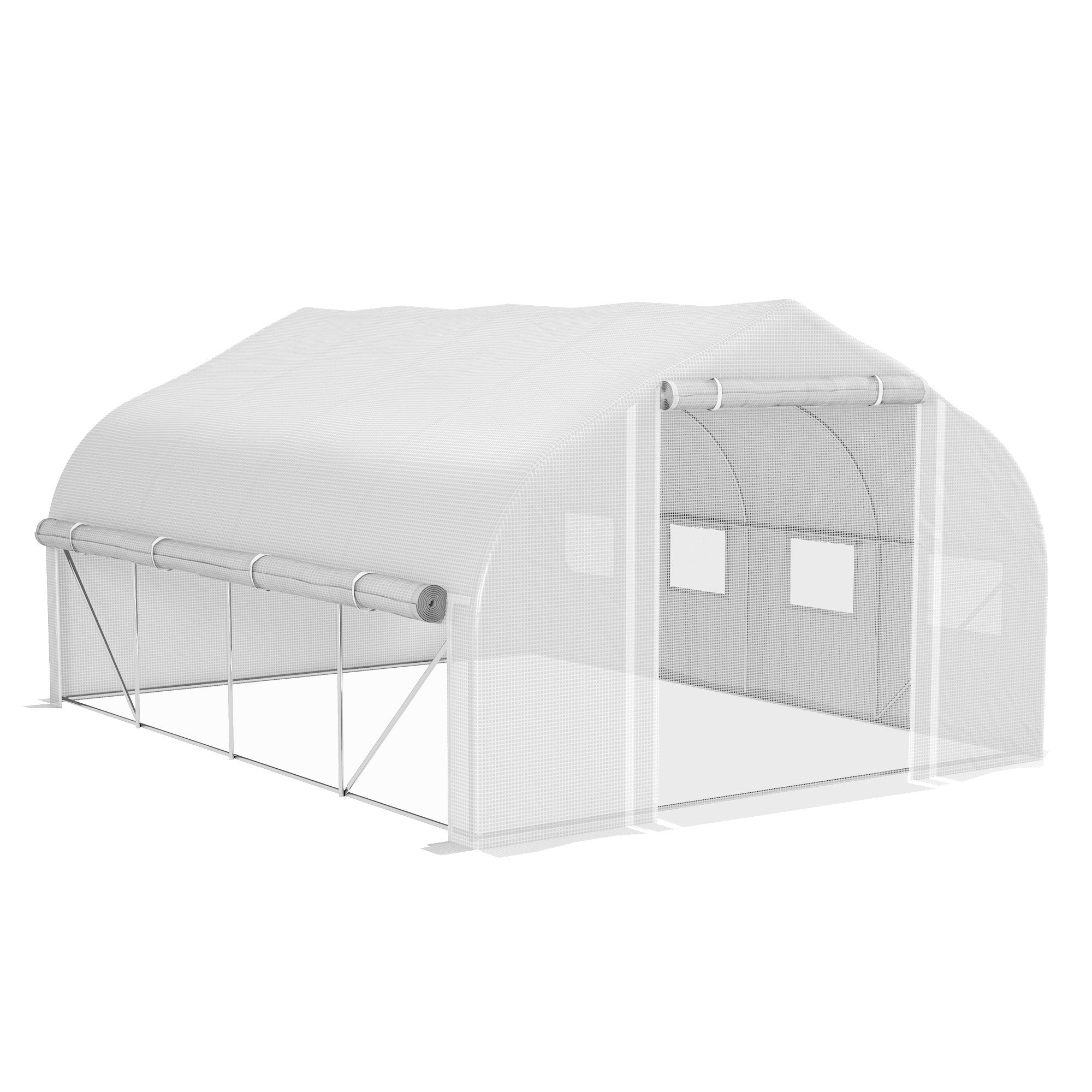 Outsunny 4 x 3(m) Walk-in Tunnel Greenhouse - Roll Up Sidewalls - Mesh Door  | TJ Hughes White