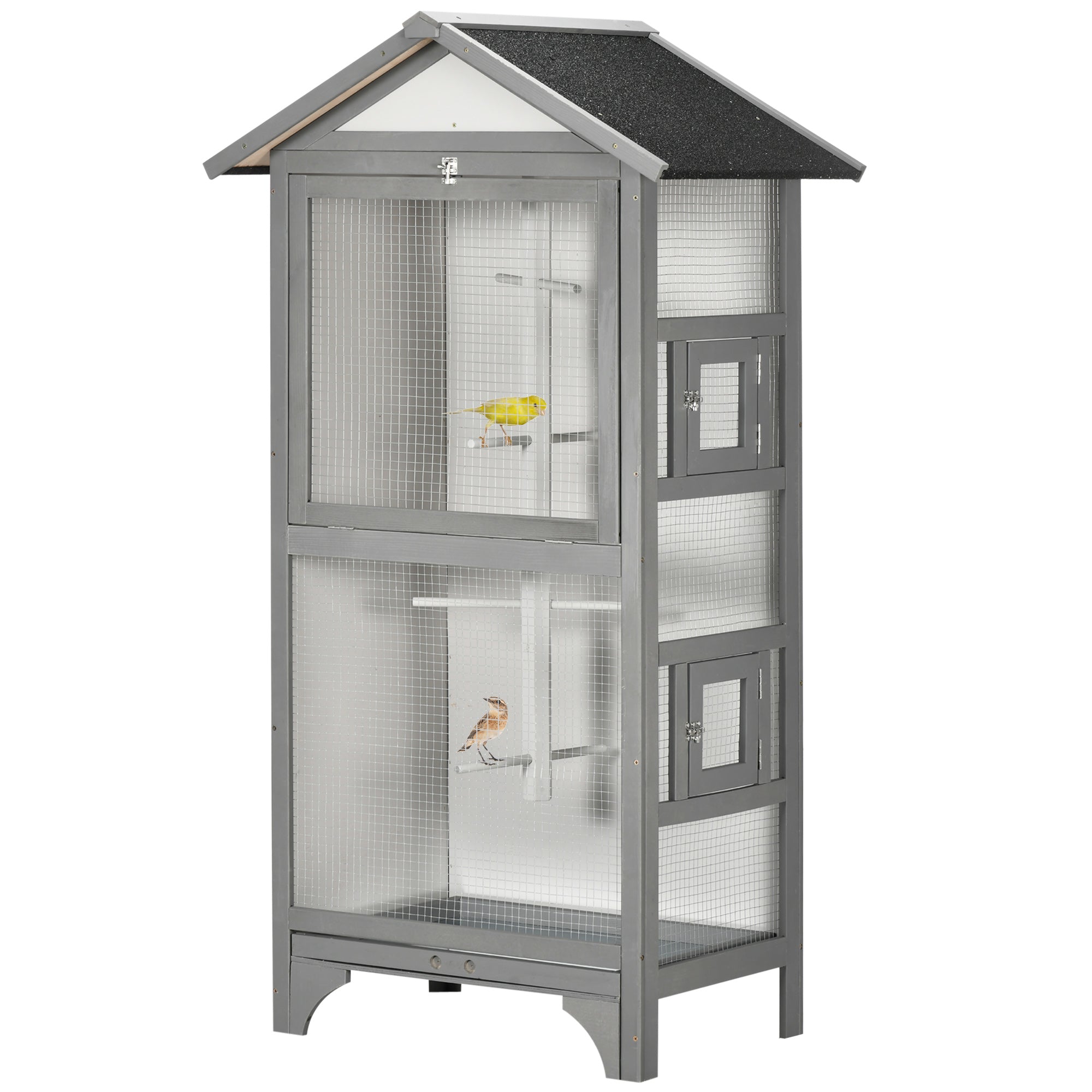 PawHut Wooden Bird Aviary - Outdoor Bird Cage for Finch - Canary w/ Tray - Grey  | TJ Hughes