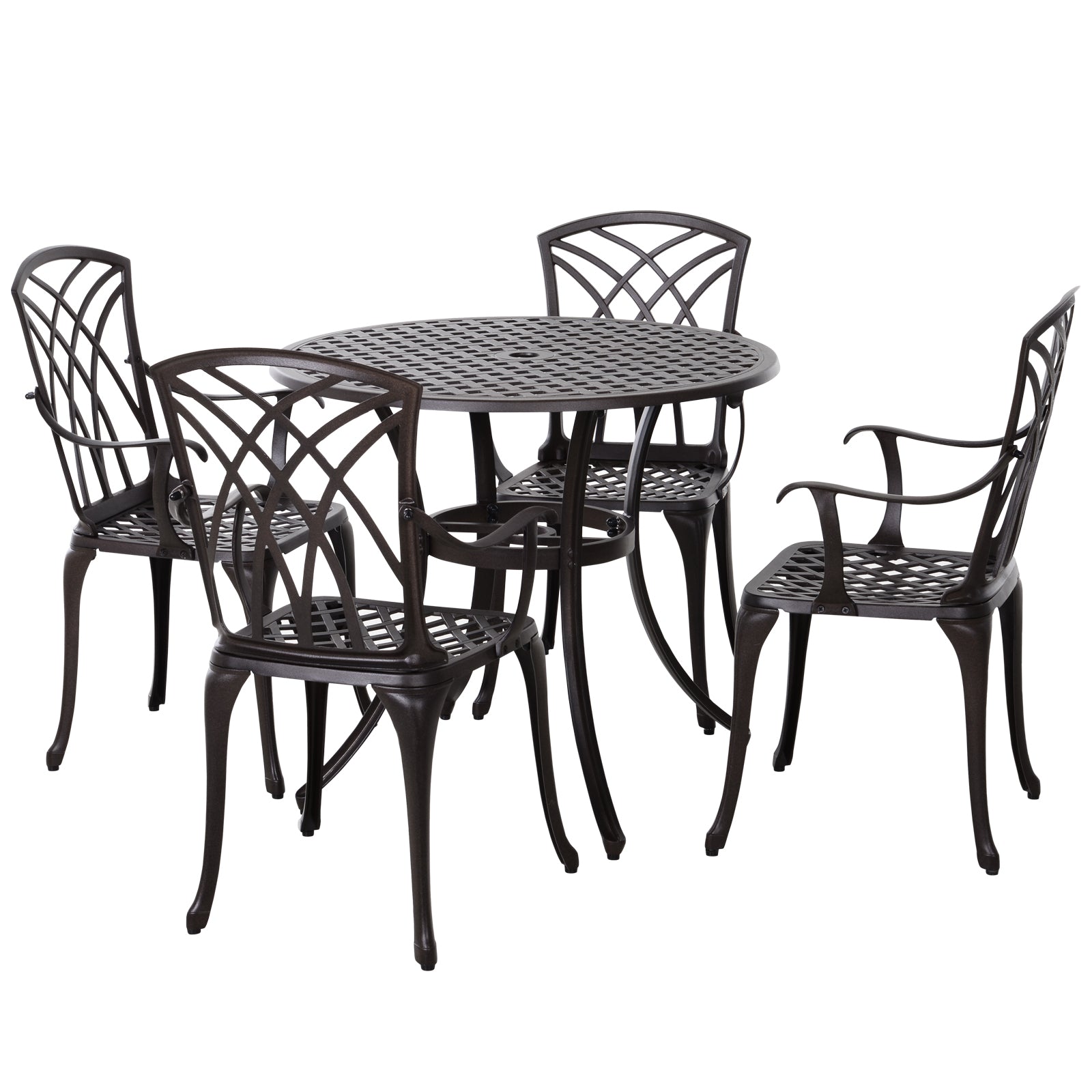 Outsunny Patio Cast Aluminium 5 PCS Dining Table & 4 Chairs Set Outdoor Garden Furniture  | TJ Hughes