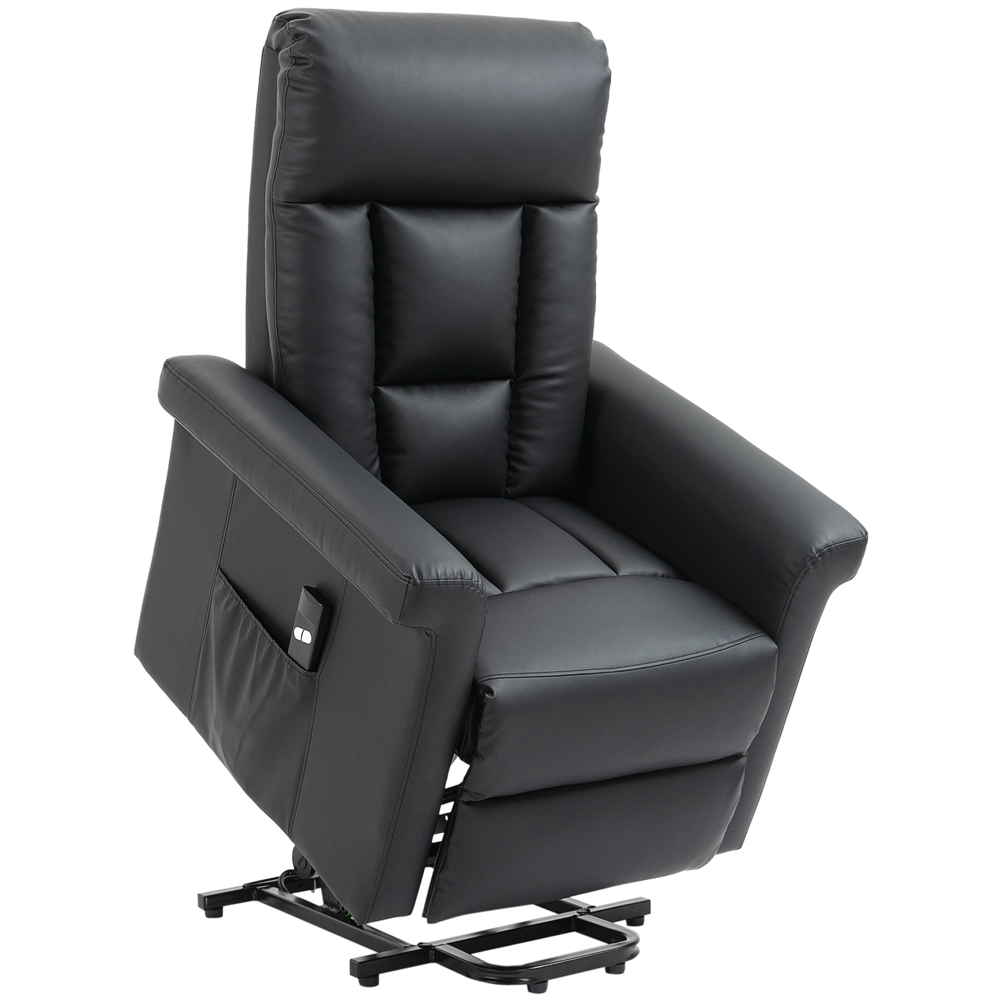 HOMCOM Power Lift Chair - PU Leather Electric Recliner with Side Pocket - Black  | TJ Hughes
