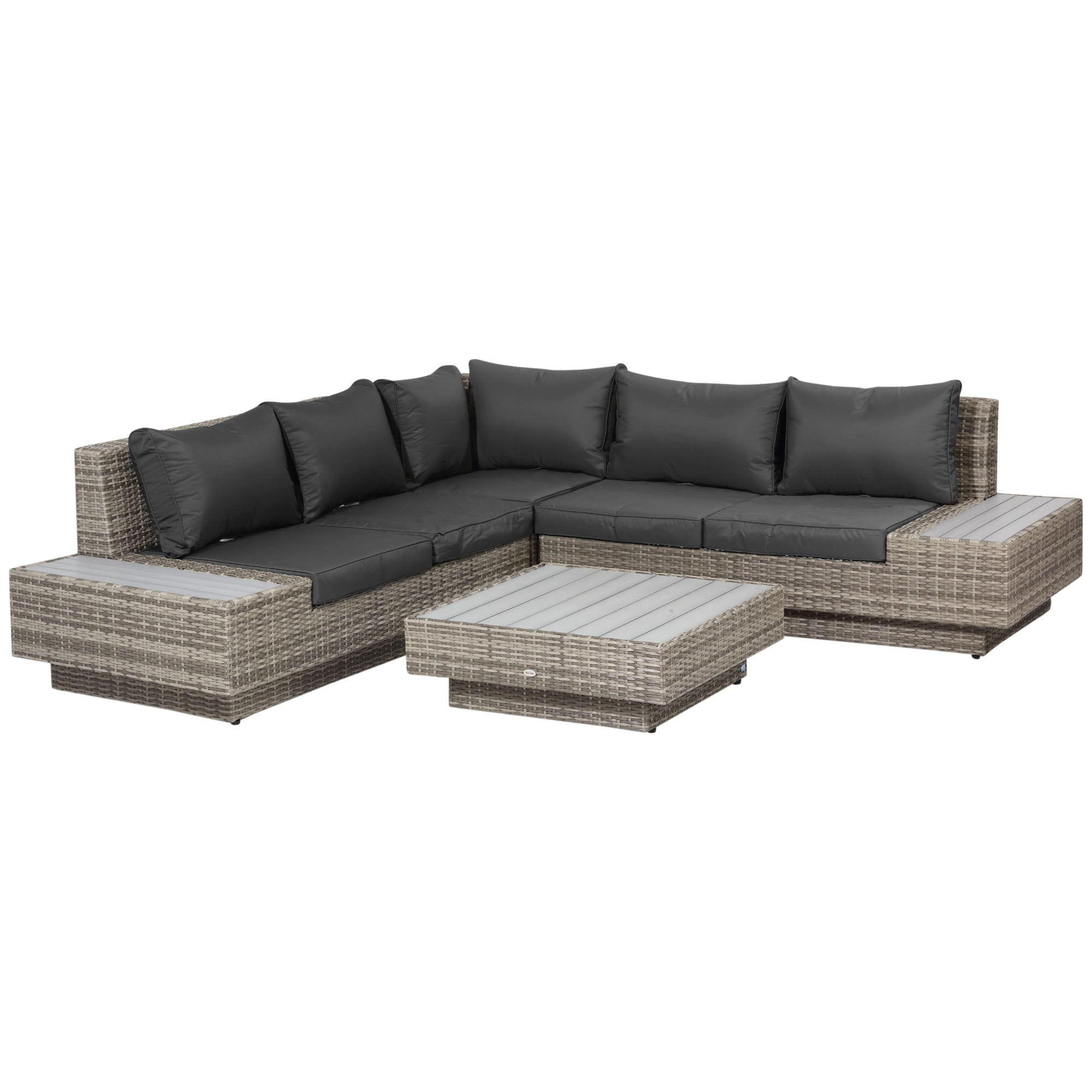 Outsunny 4Pcs Rattan Sofa Set Garden Furniture Set with Armrest Cushions Grey  | TJ Hughes