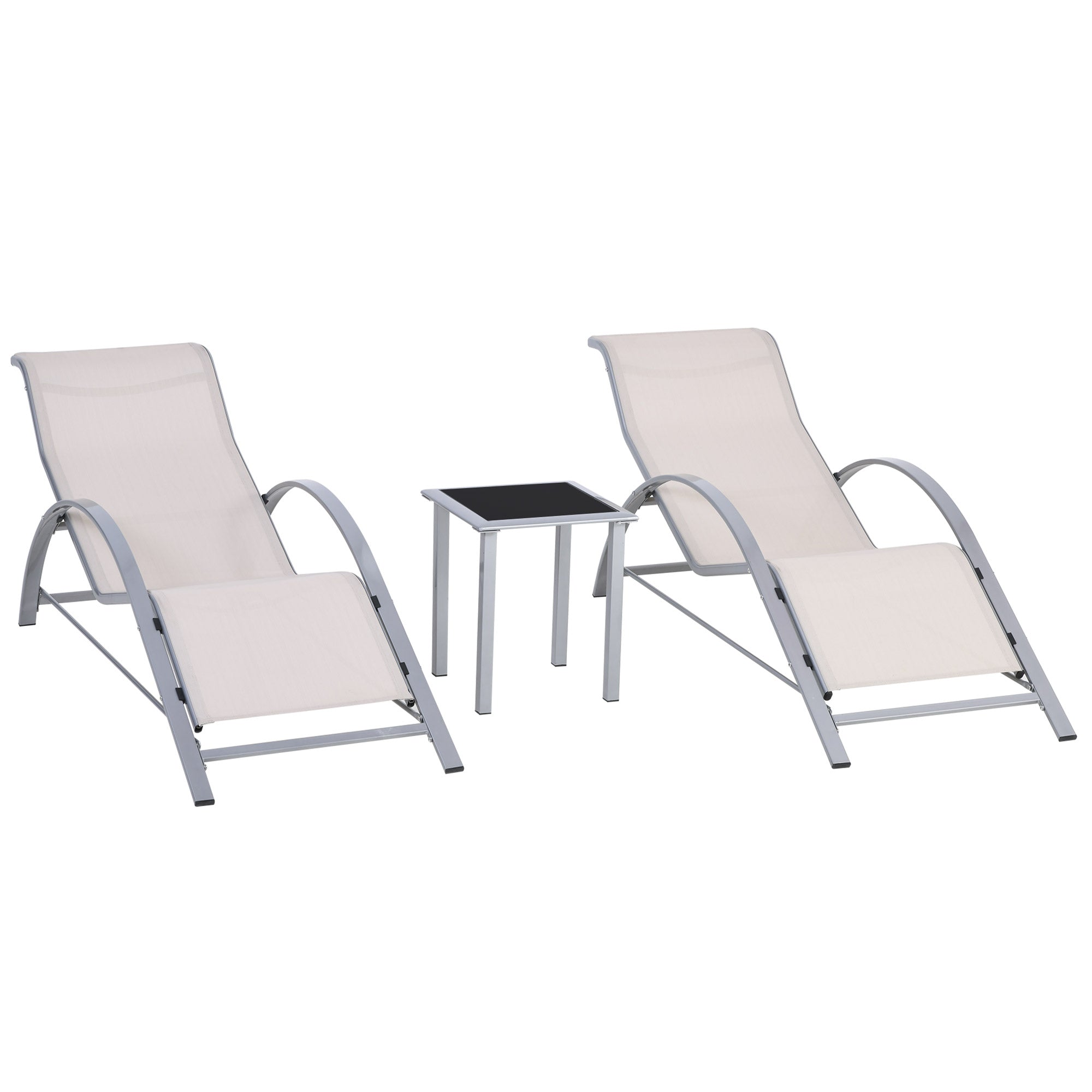 Outsunny 3 Pieces Lounge Chair Set Garden Sunbathing Chair w/ Table Cream  | TJ Hughes