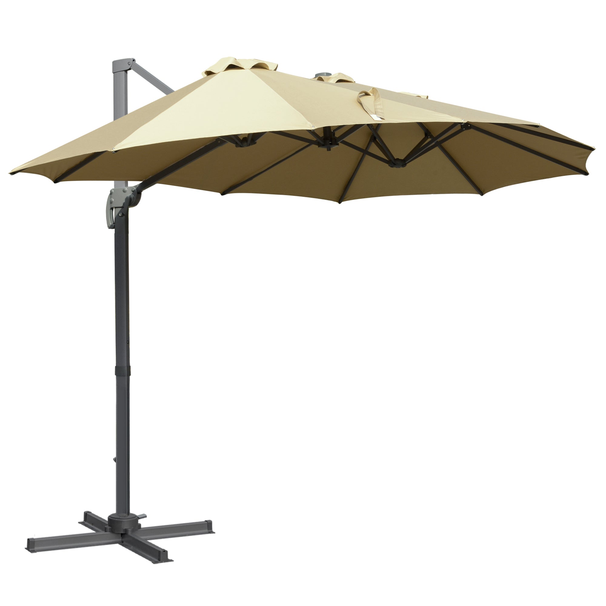 Outsunny 4.5 m Double Garden Parasol Garden Umbrella w/ Crank Handle Khaki  | TJ Hughes