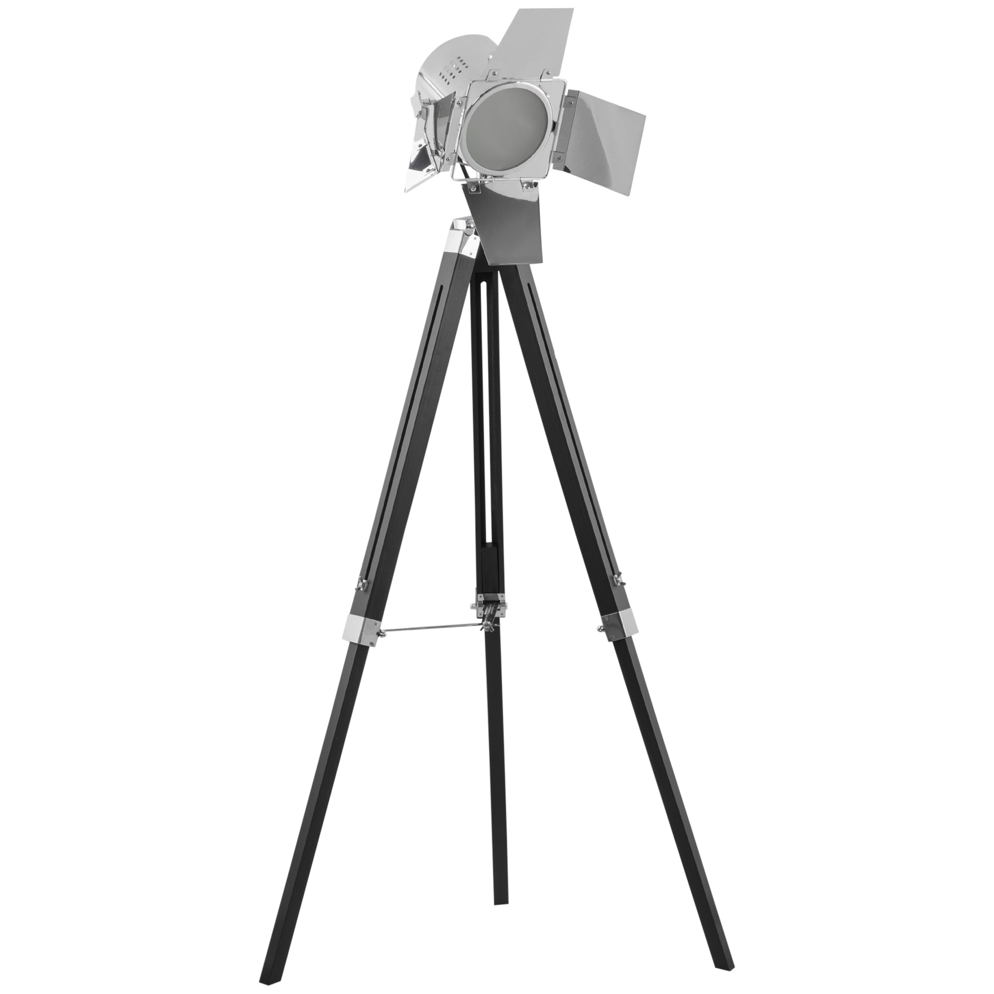 HOMCOM Vintage Tripod Floor Lamp Wood Cinema Searchlight W/ Adjustable Height  | TJ Hughes