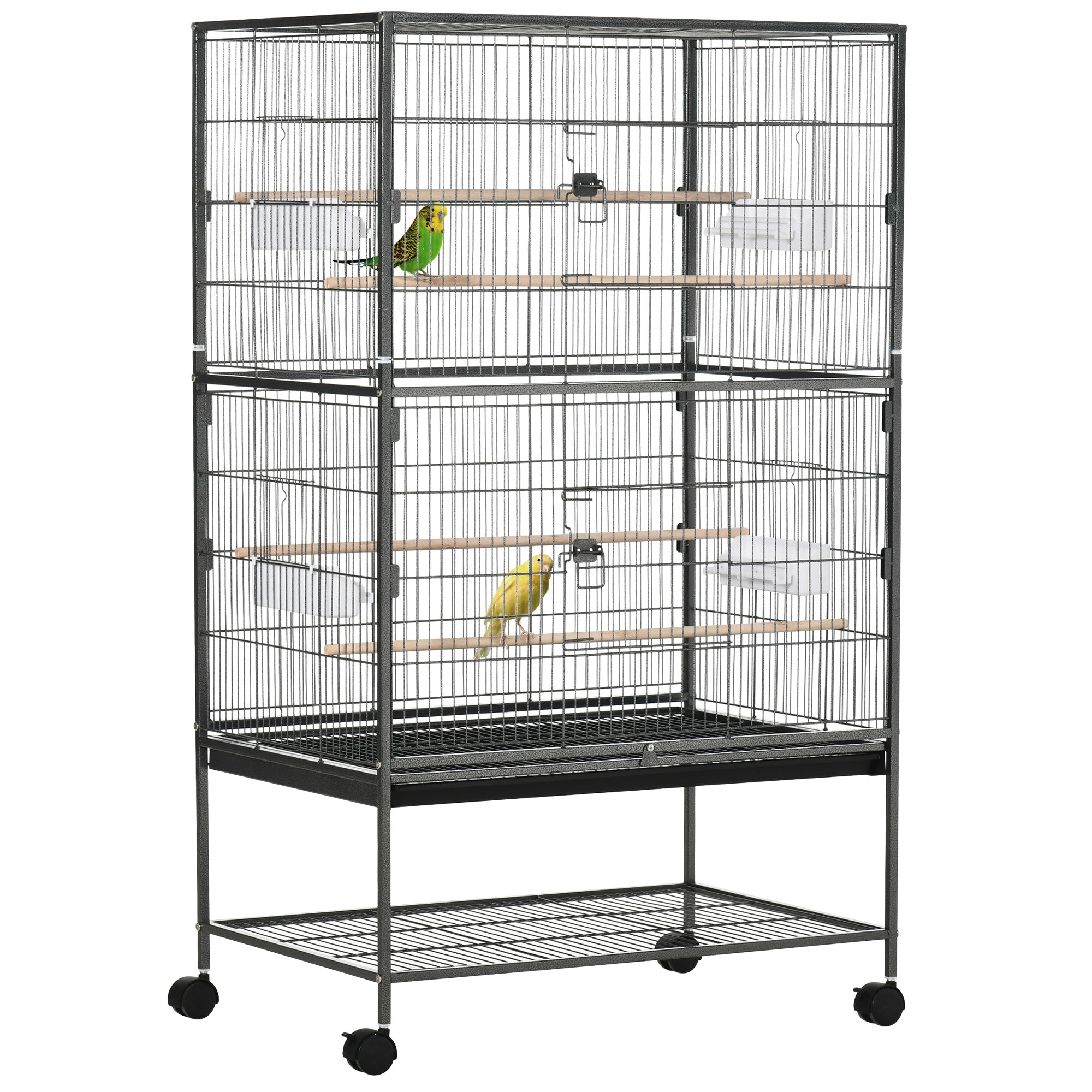 PawHut Large Bird Cage Budgie Cage for Finch Canaries Parrot with Stand Grey  | TJ Hughes