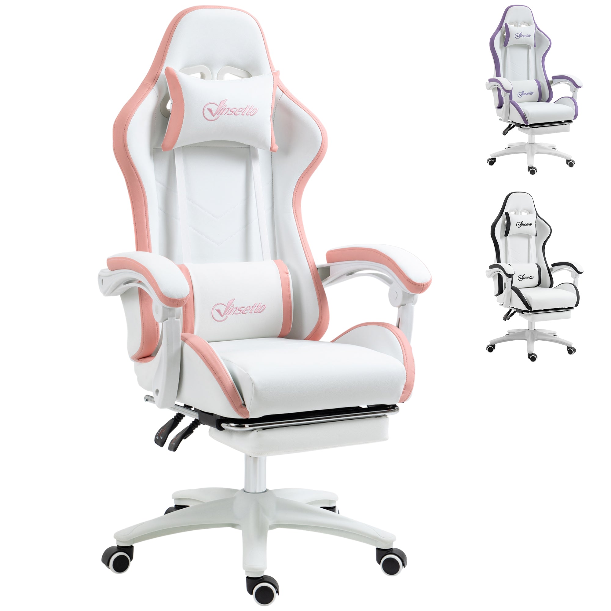 Vinsetto Racing Style Gaming Chair with Reclining Function Footrest - Pink  | TJ Hughes