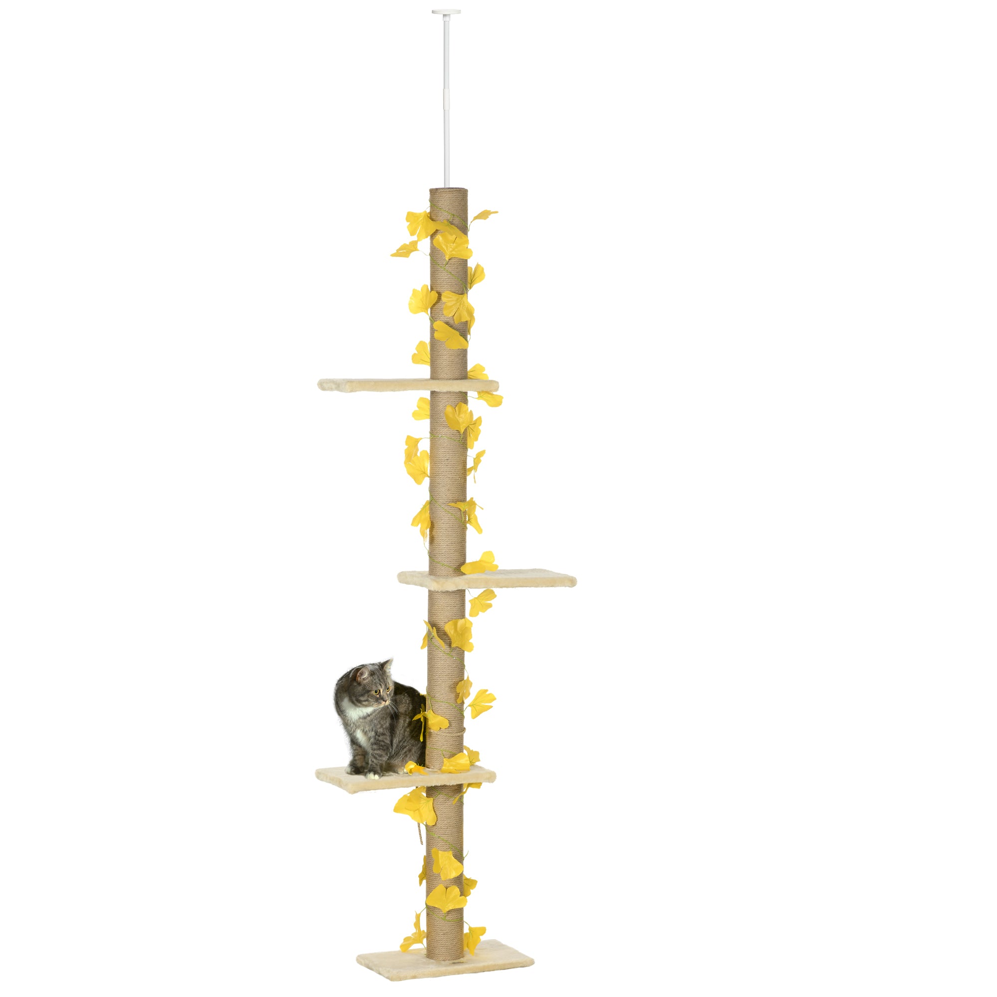 PawHut 242cm Adjustable Floor-To-Ceiling Cat Tower w/ Anti-Slip Kit - Yellow  | TJ Hughes