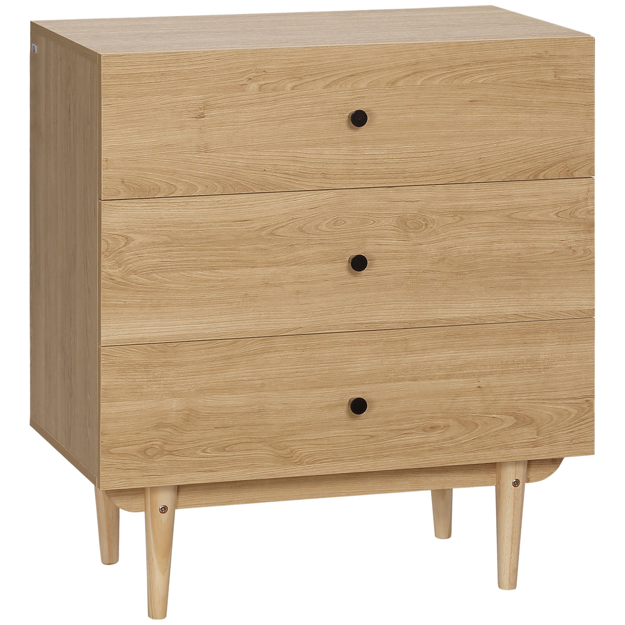 HOMCOM Chest of Drawers - 3 Drawer Unit Storage Cabinet for Bedroom - Natural  | TJ Hughes