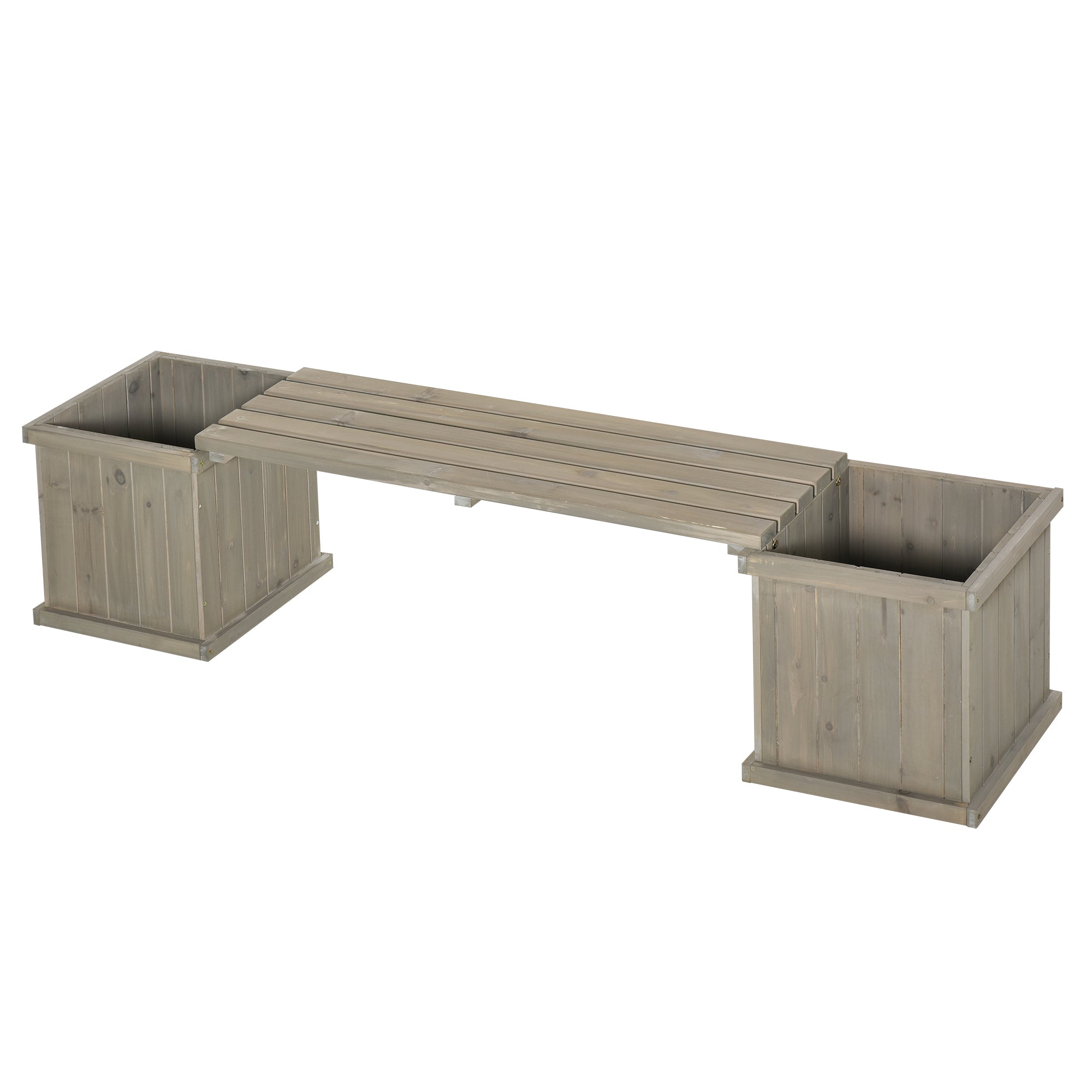 Outsunny Wooden Garden Planter & Bench Combination Garden Raised Bed Grey  | TJ Hughes