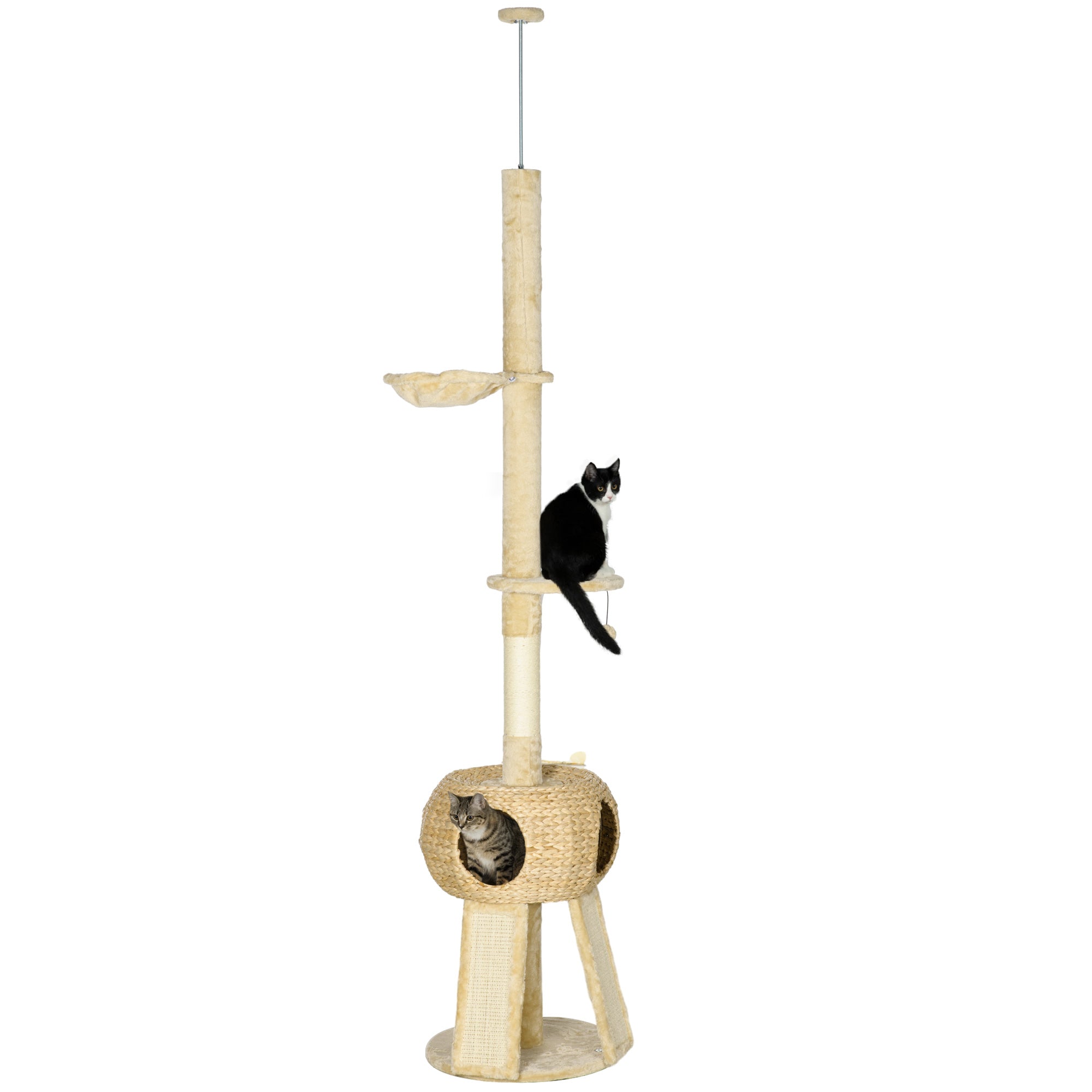 PawHut 255cm Cat Tree Tower w/ Scratching Post - Cat House - Ball - Platform - Beige  | TJ Hughes