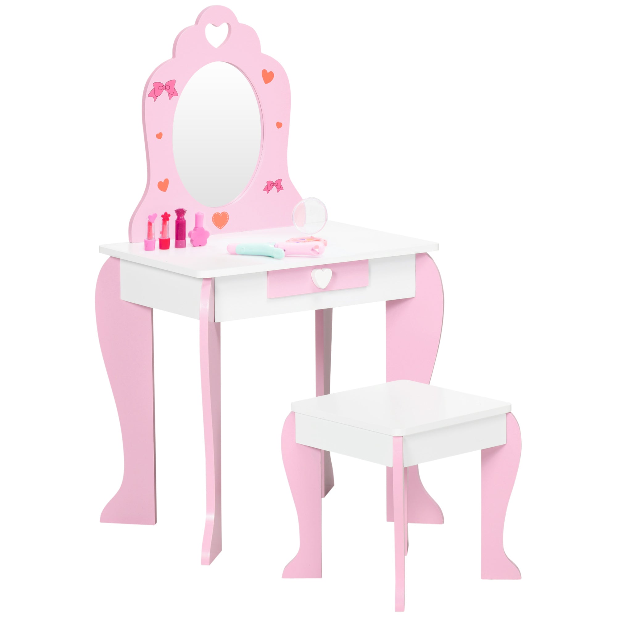 ZONEKIZ Kids Vanity Set w/ Mirror - Drawer - Cute Patterns - for Girls - Pink  | TJ Hughes