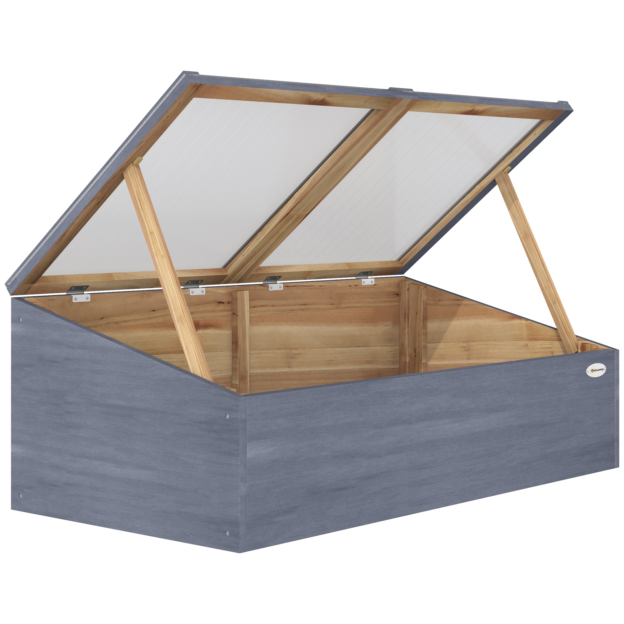 Outsunny Wood Cold Frame Greenhouse Garden Polycarbonate Grow House - Light Grey  | TJ Hughes