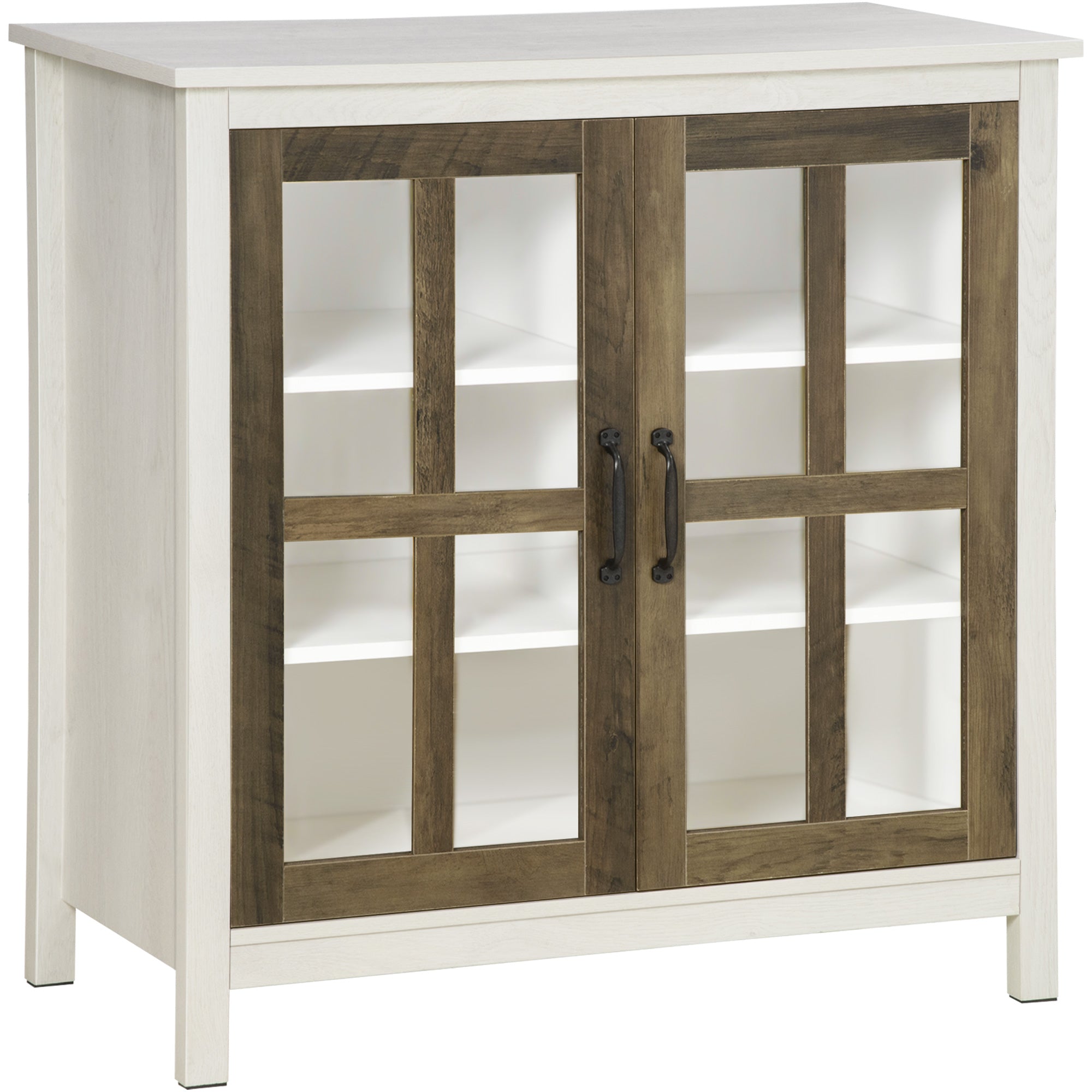 HOMCOM Kitchen Sideboard - Glass Door Storage Cabinet for Dining Room White  | TJ Hughes