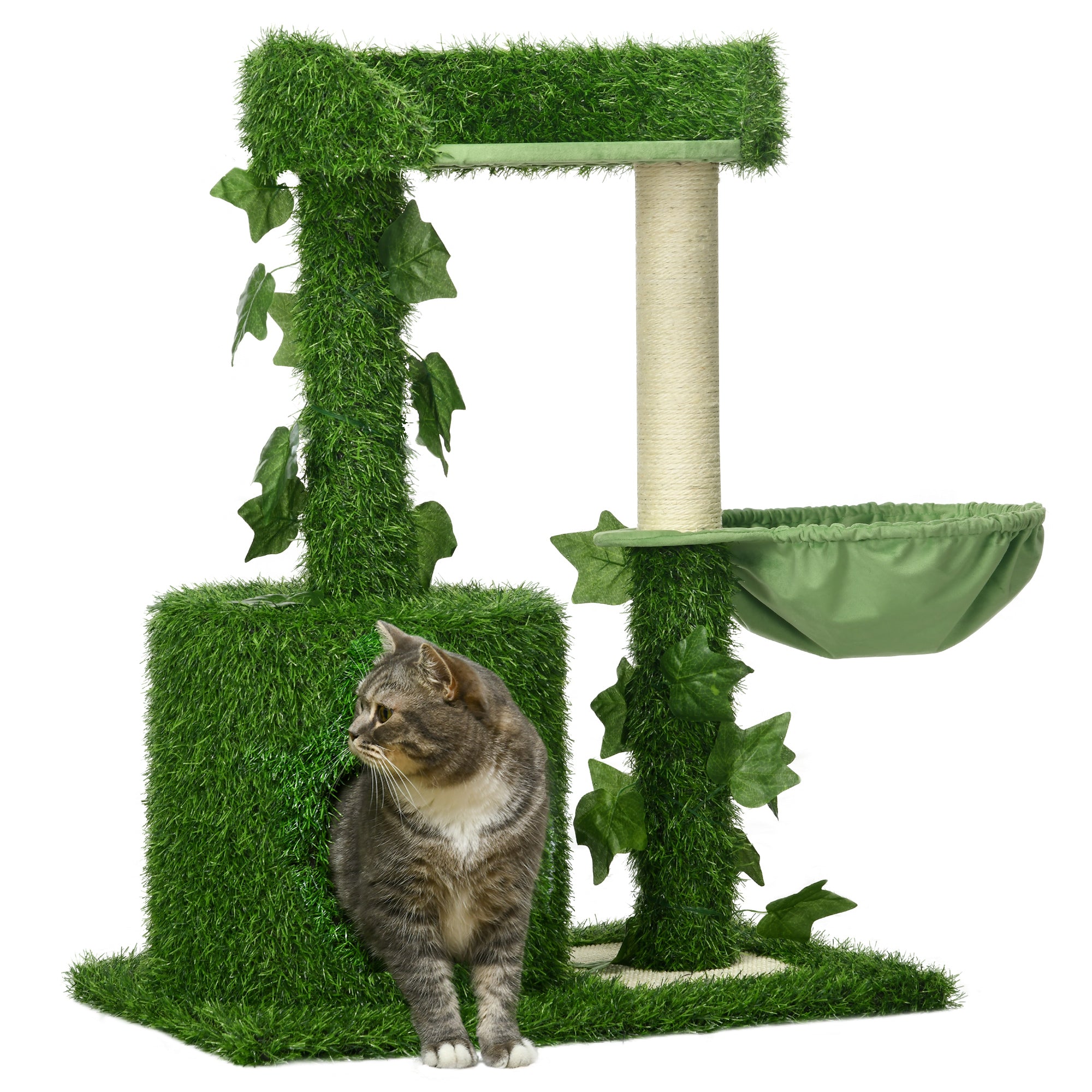 PawHut 77cm Cat Tree for Indoor Cats with Green Leaves - Scratching Posts Condo  | TJ Hughes