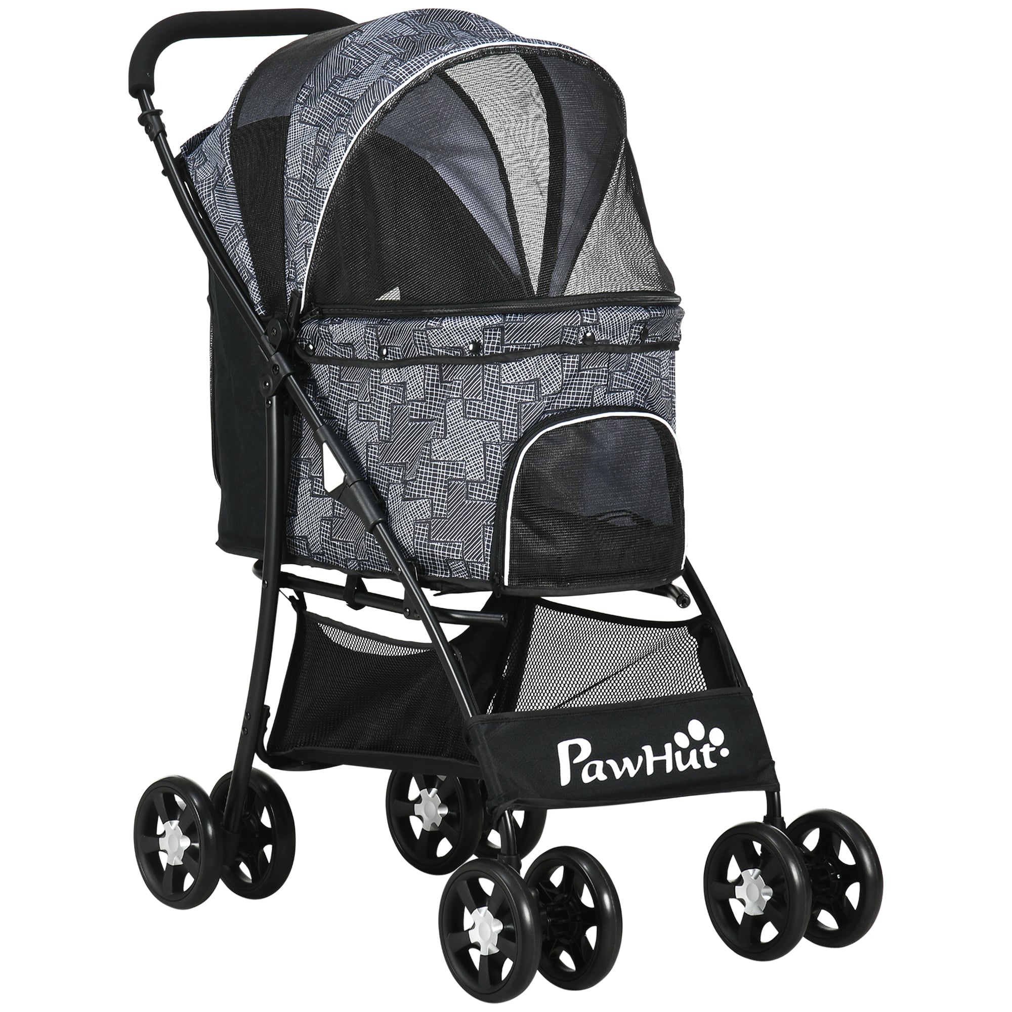 PawHut Pet Stroller Dog Pram Pushchair Cat Travel Carriage Universal Wheels Grey  | TJ Hughes