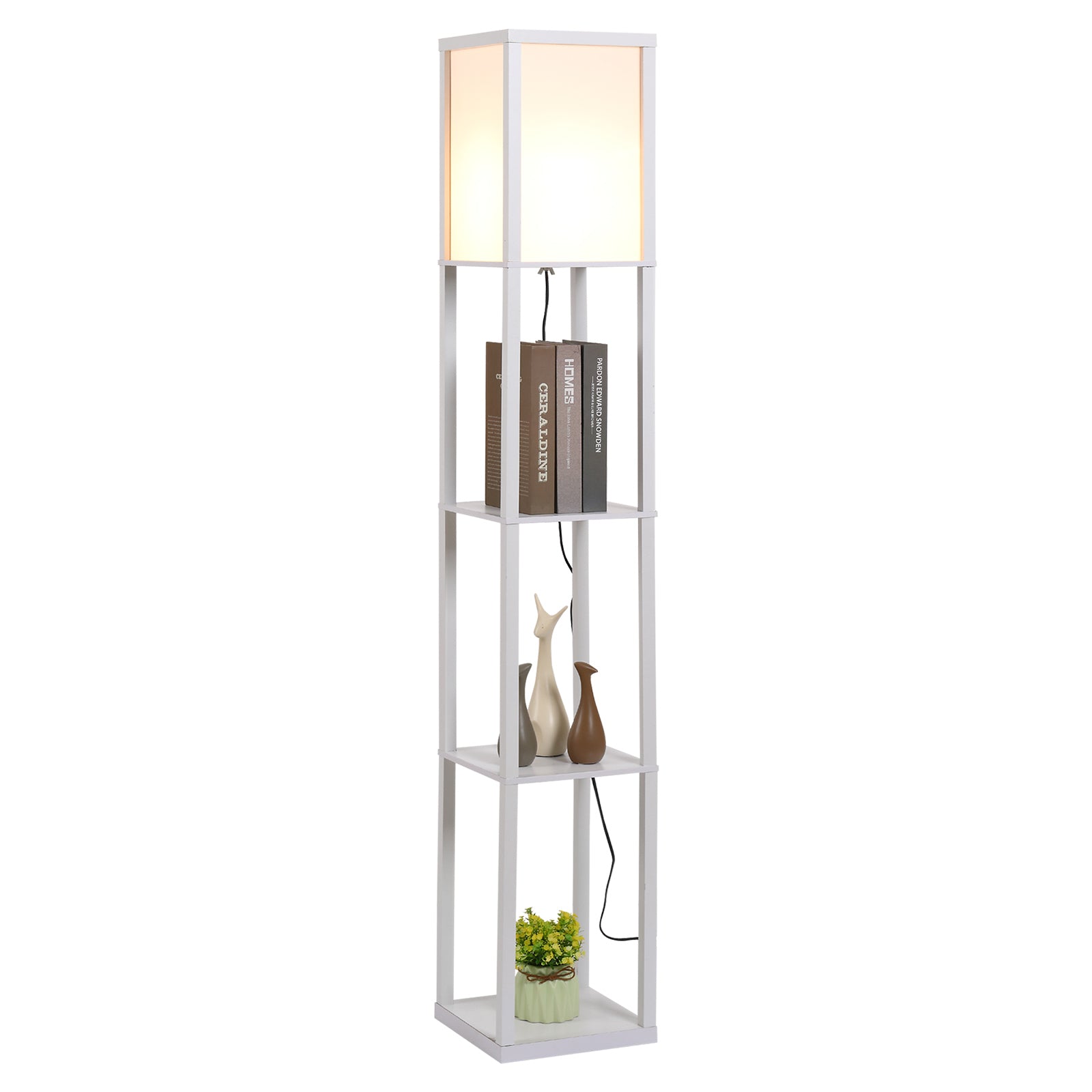 HOMCOM Floor Lamp Reading Lamp with 3-Tier Storage Shelf for Home Office White  | TJ Hughes