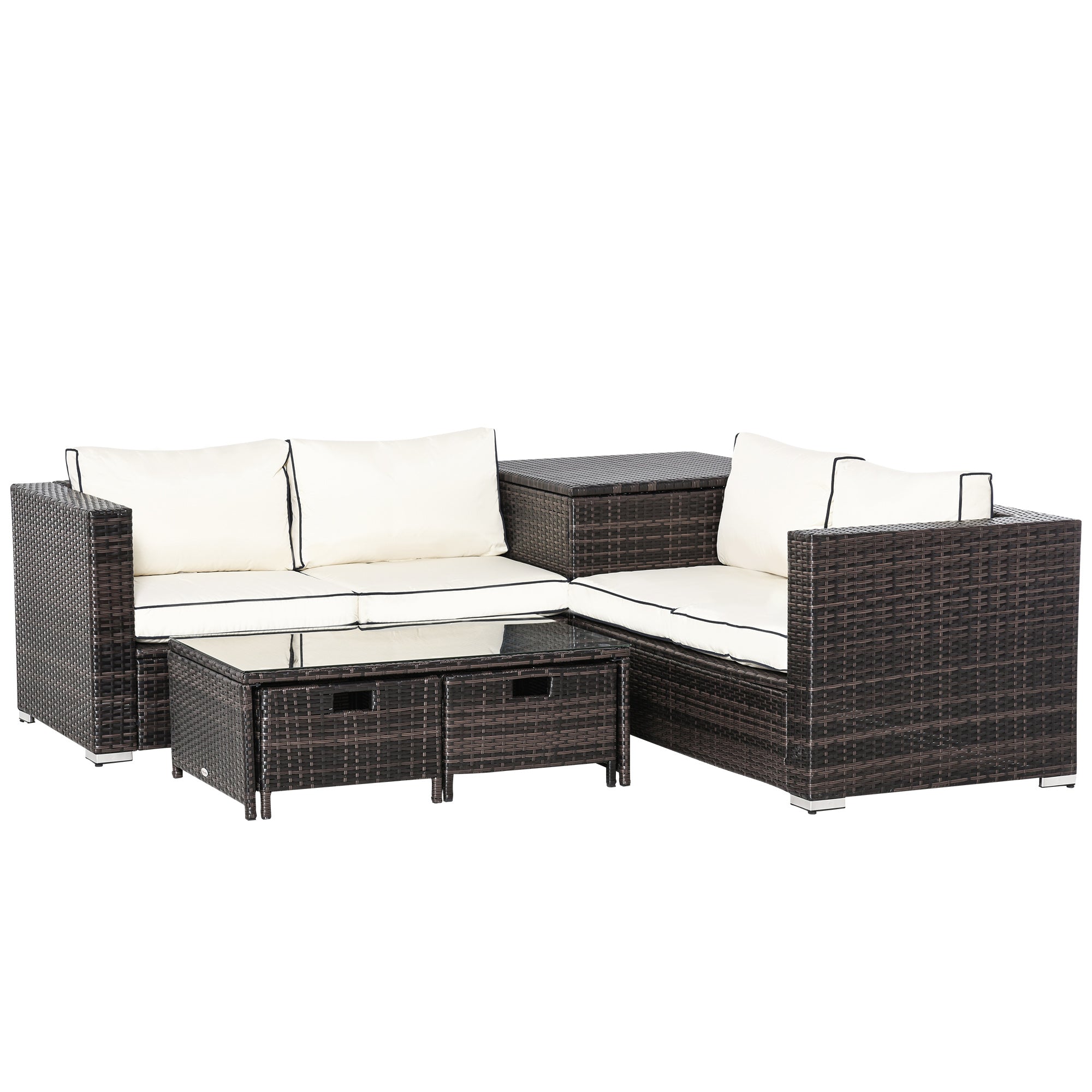 Outsunny 4Pcs Patio Rattan Sofa Garden Furniture Set Table w/ Cushions Brown  | TJ Hughes