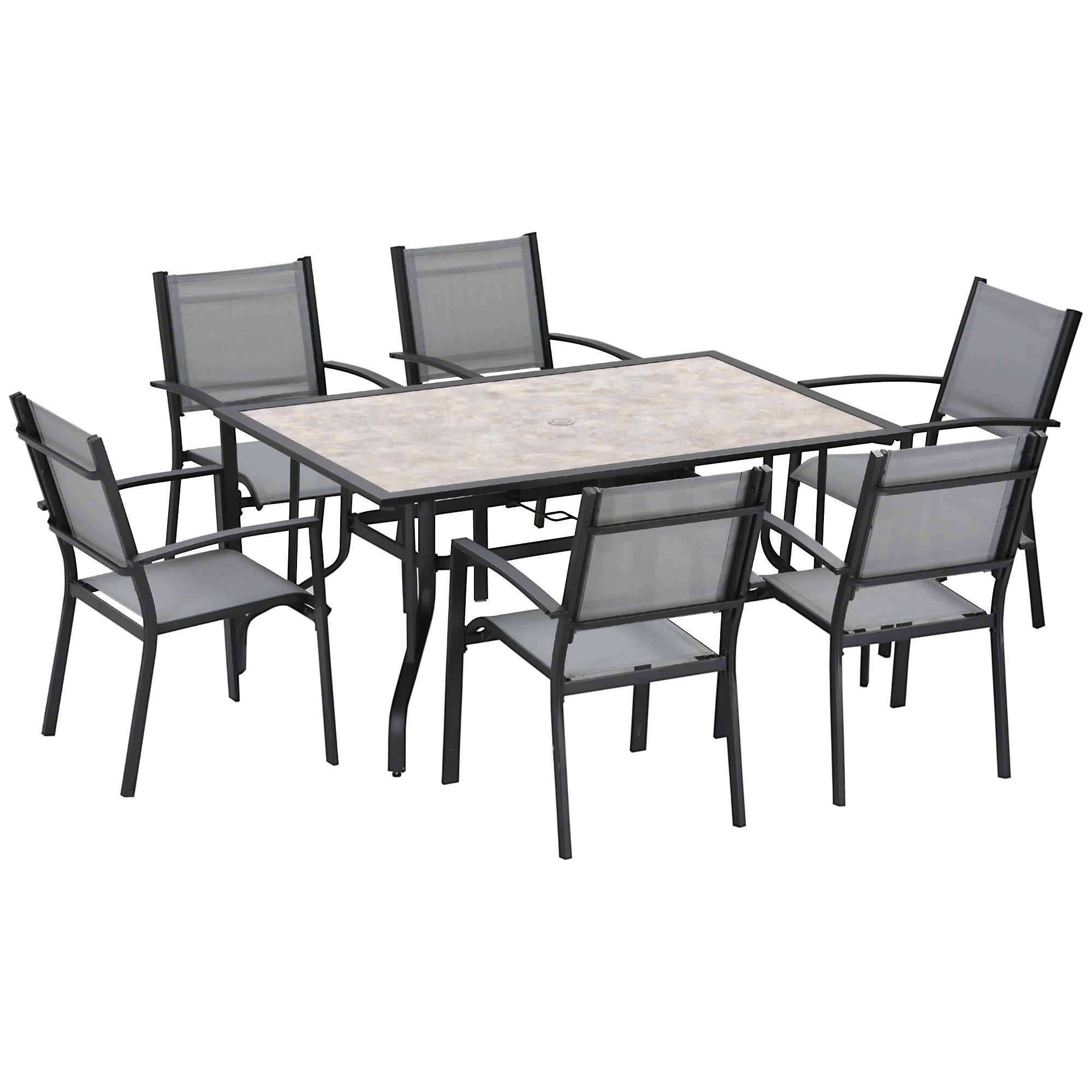 Outsunny 7 Piece Garden Furniture Set w/ Dining Table Chairs 6 Seater Grey  | TJ Hughes