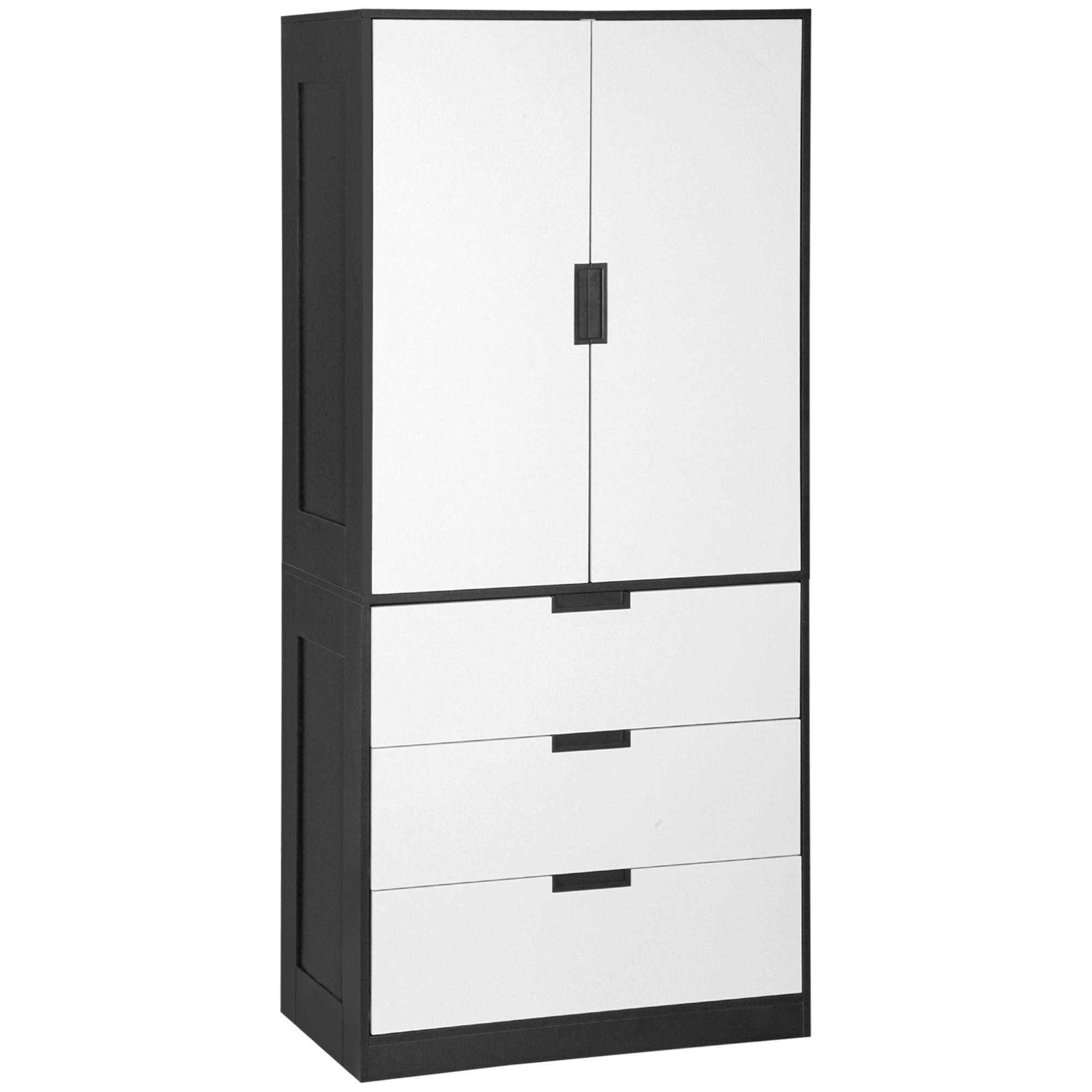 HOMCOM 2 Door Wardrobe White Wardrobe with 3 Drawer and Hanging Rod for Bedroom  | TJ Hughes
