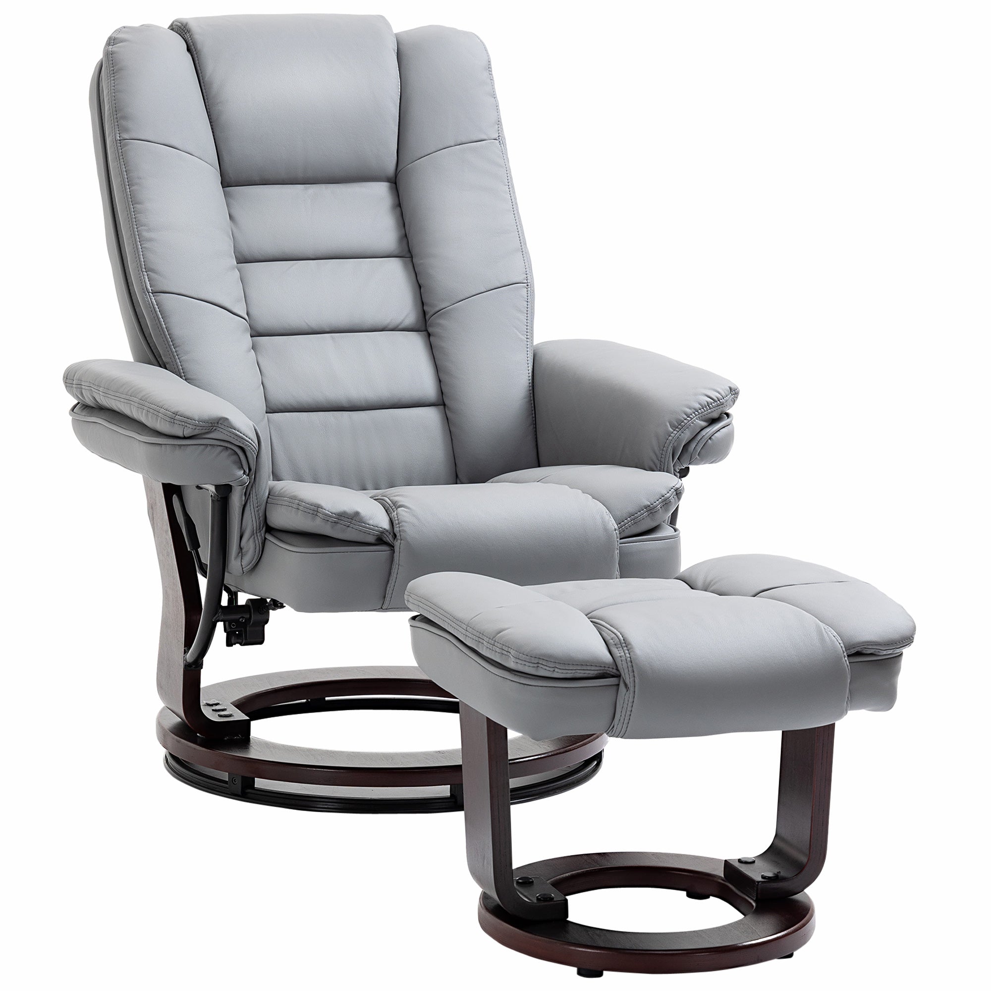 HOMCOM Swivel Manual Recliner and Footrest Set PU Leather Lounge Chair Grey  | TJ Hughes