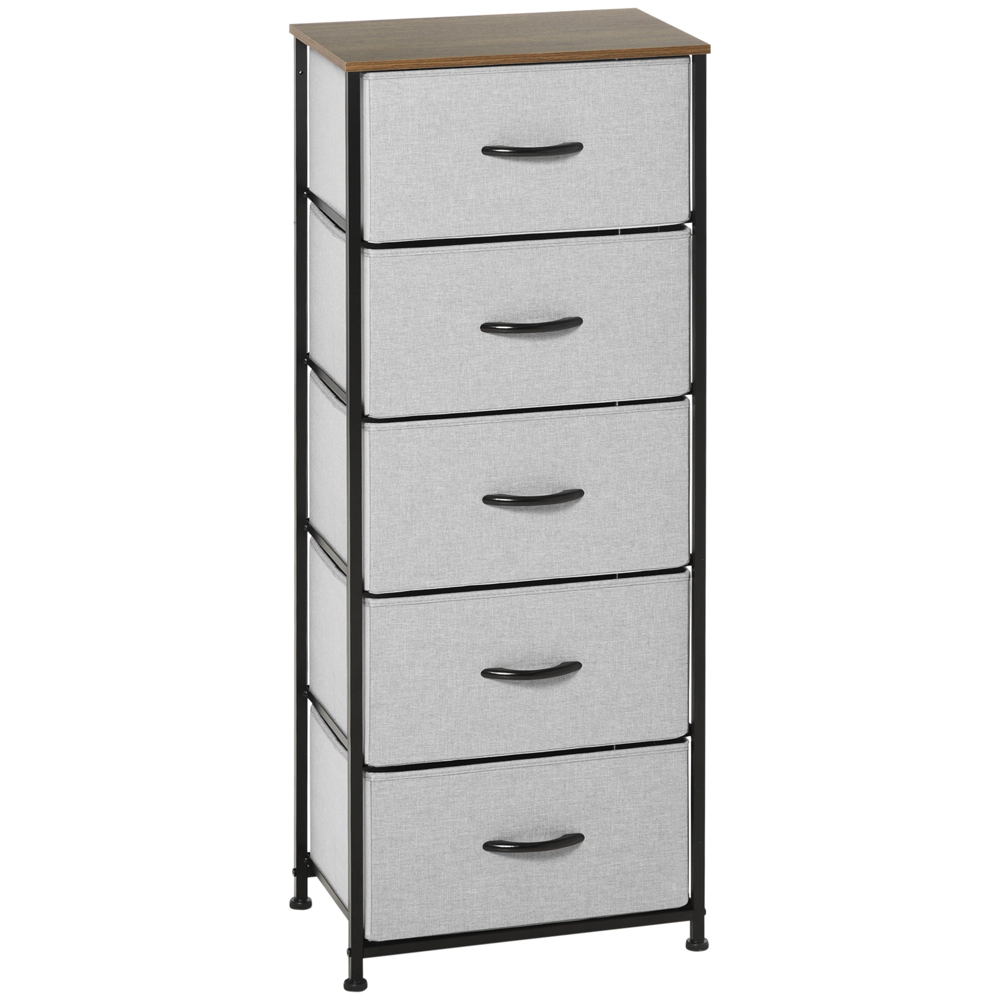 HOMCOM 5 Drawer Fabric Chest of Drawers w/ Wooden Top for Closet Hallway Grey  | TJ Hughes
