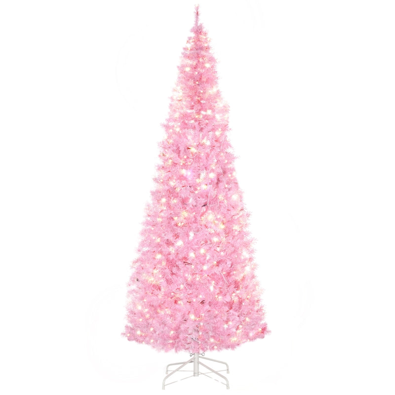 HOMCOM Christmas Tree Slim Pink 7’ with 350 Warm White LED Lights  | TJ Hughes