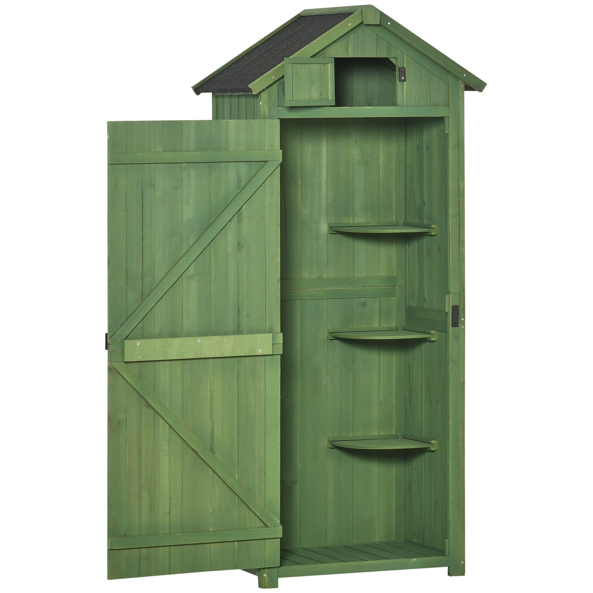 Outsunny Wooden Garden Storage Shed Tool Storage Box - 77 x 54 x 179 cm - Green  | TJ Hughes