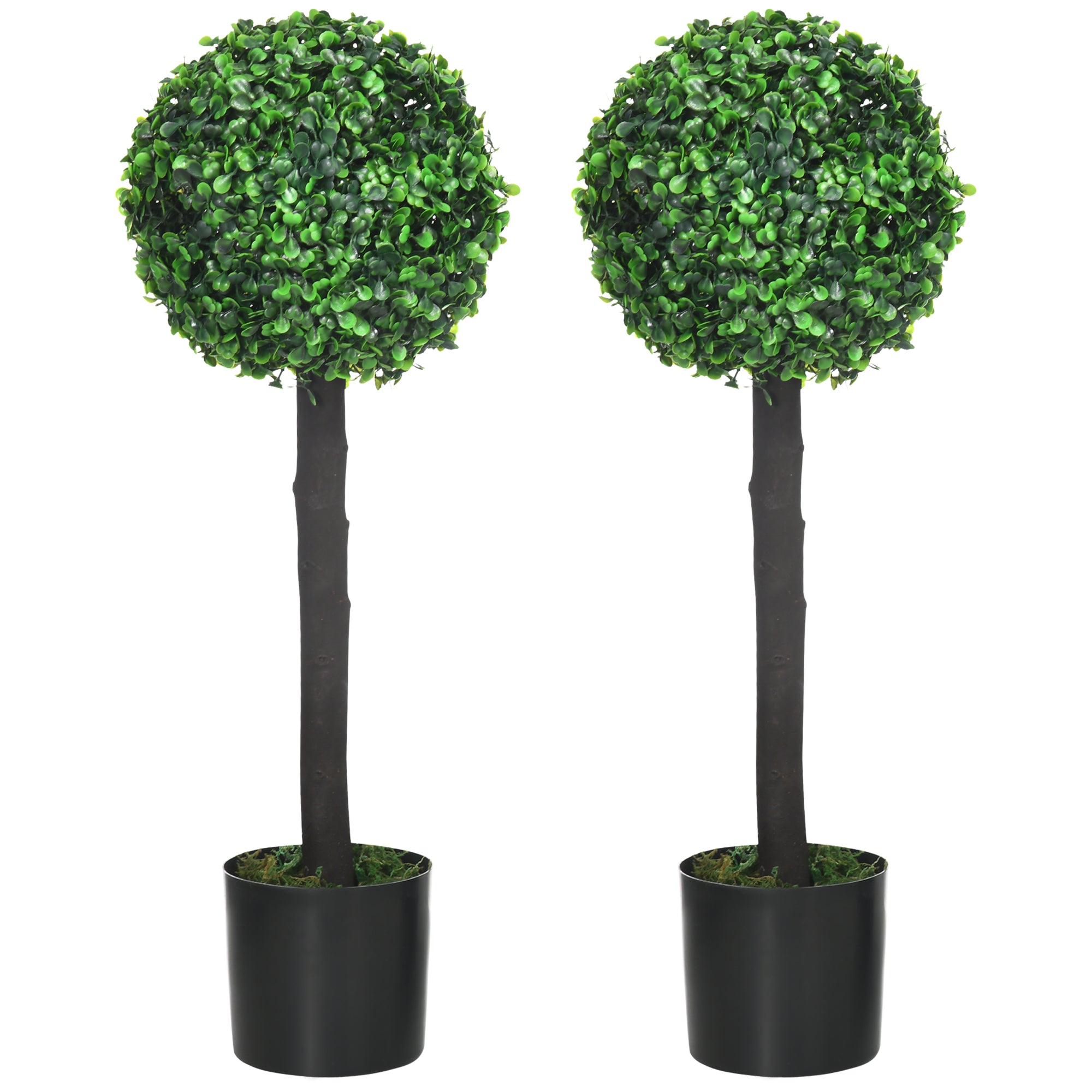 HOMCOM Set of 2 Potted Artificial Plants Boxwood Ball Trees Indoor Outdoor - 60cm  | TJ Hughes