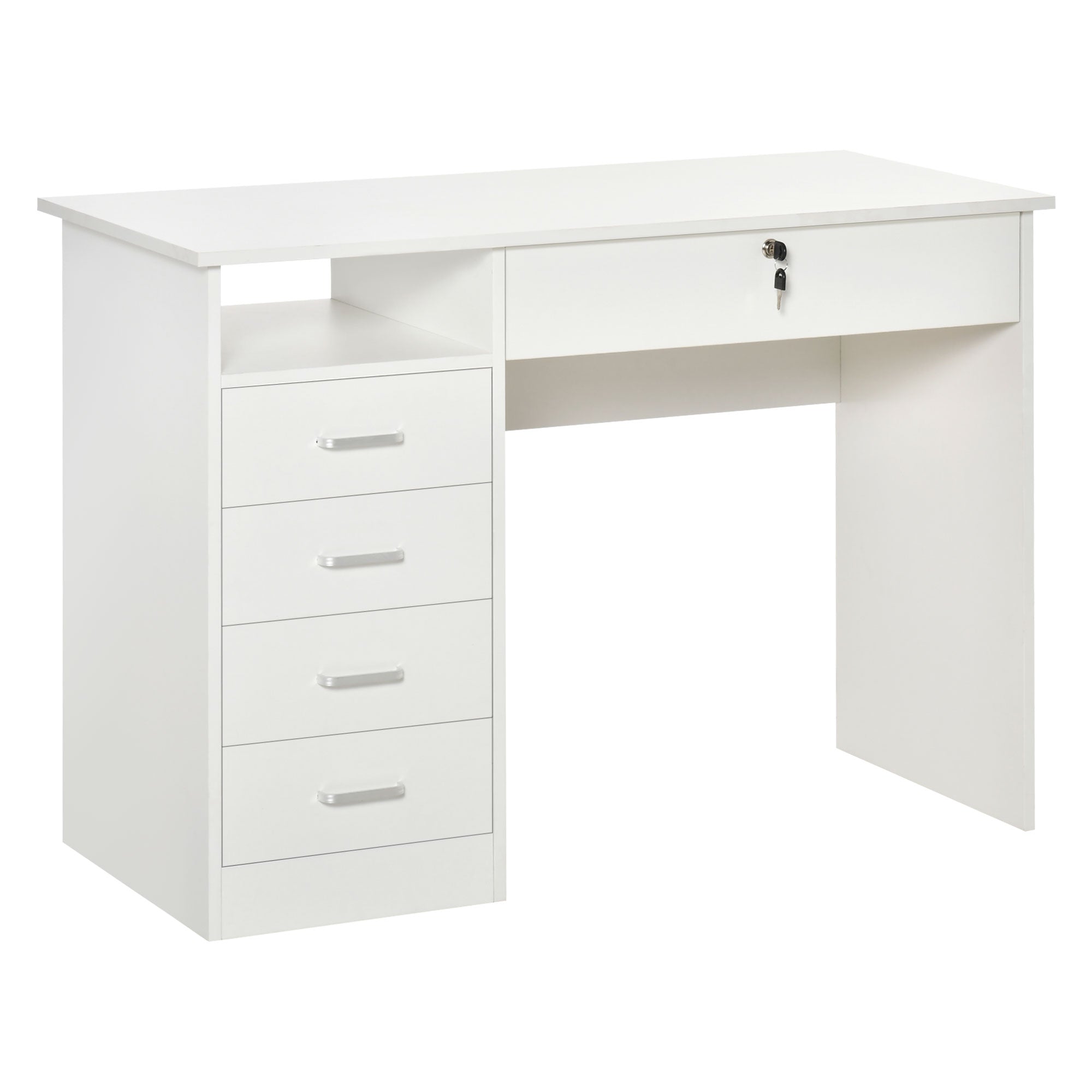 HOMCOM Computer Desk Writing Desk with Five Drawers for Home Office White  | TJ Hughes