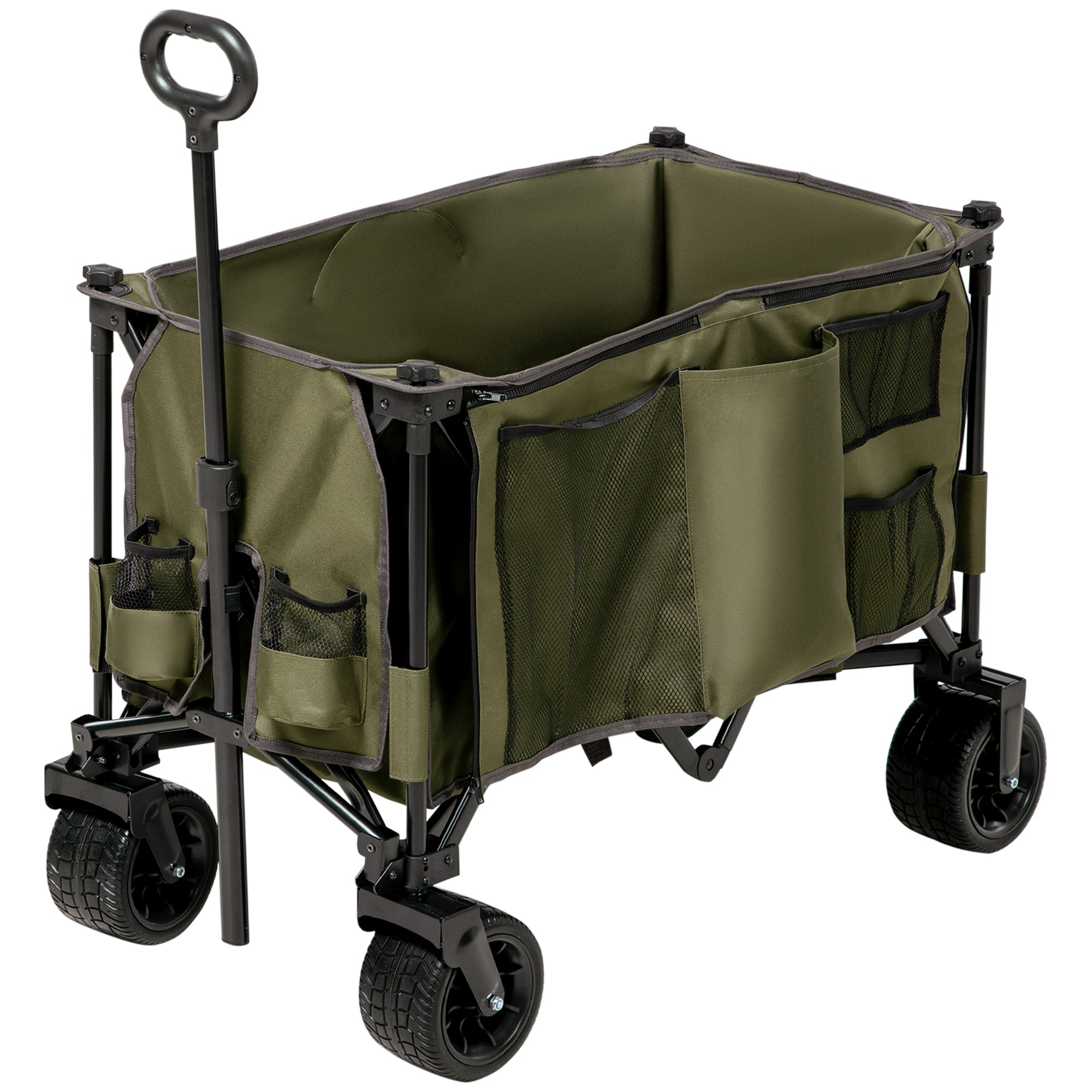 Outsunny Folding Wagon Garten Cart Collapsible Camping Trolley on Wheels - Green  | TJ Hughes