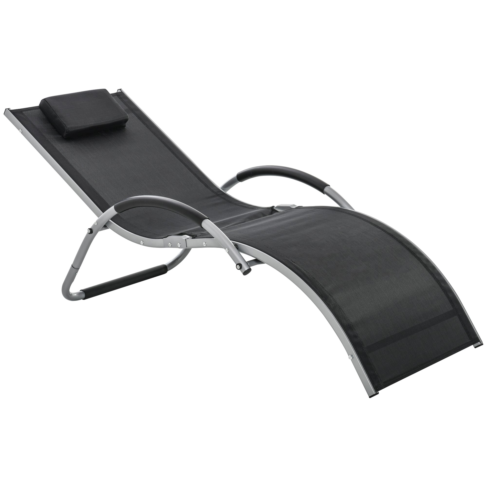 Outsunny Sun Lounge Recliner Lounge Chair Design Ergonomic w/ Pillow Black  | TJ Hughes