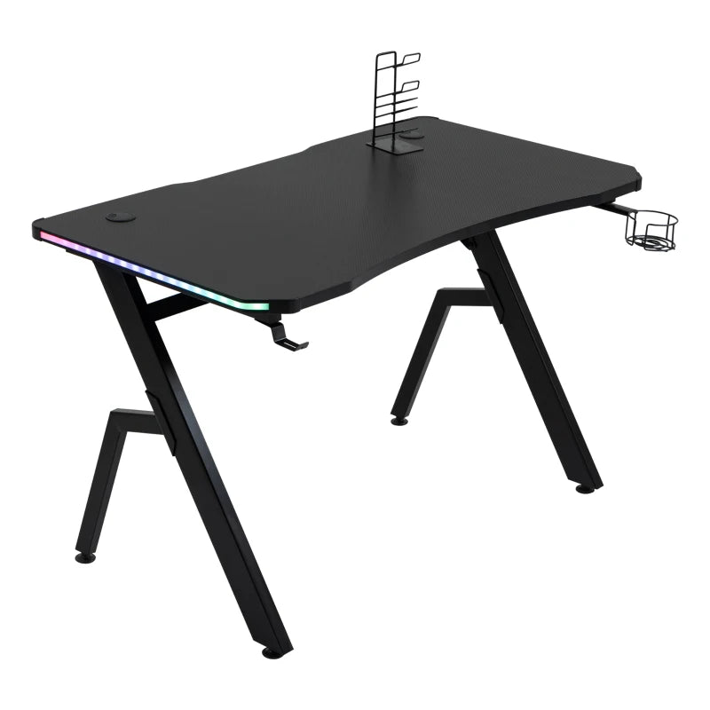 HOMCOM Gaming Desk with LED Lighting Strip 120cm Black  | TJ Hughes