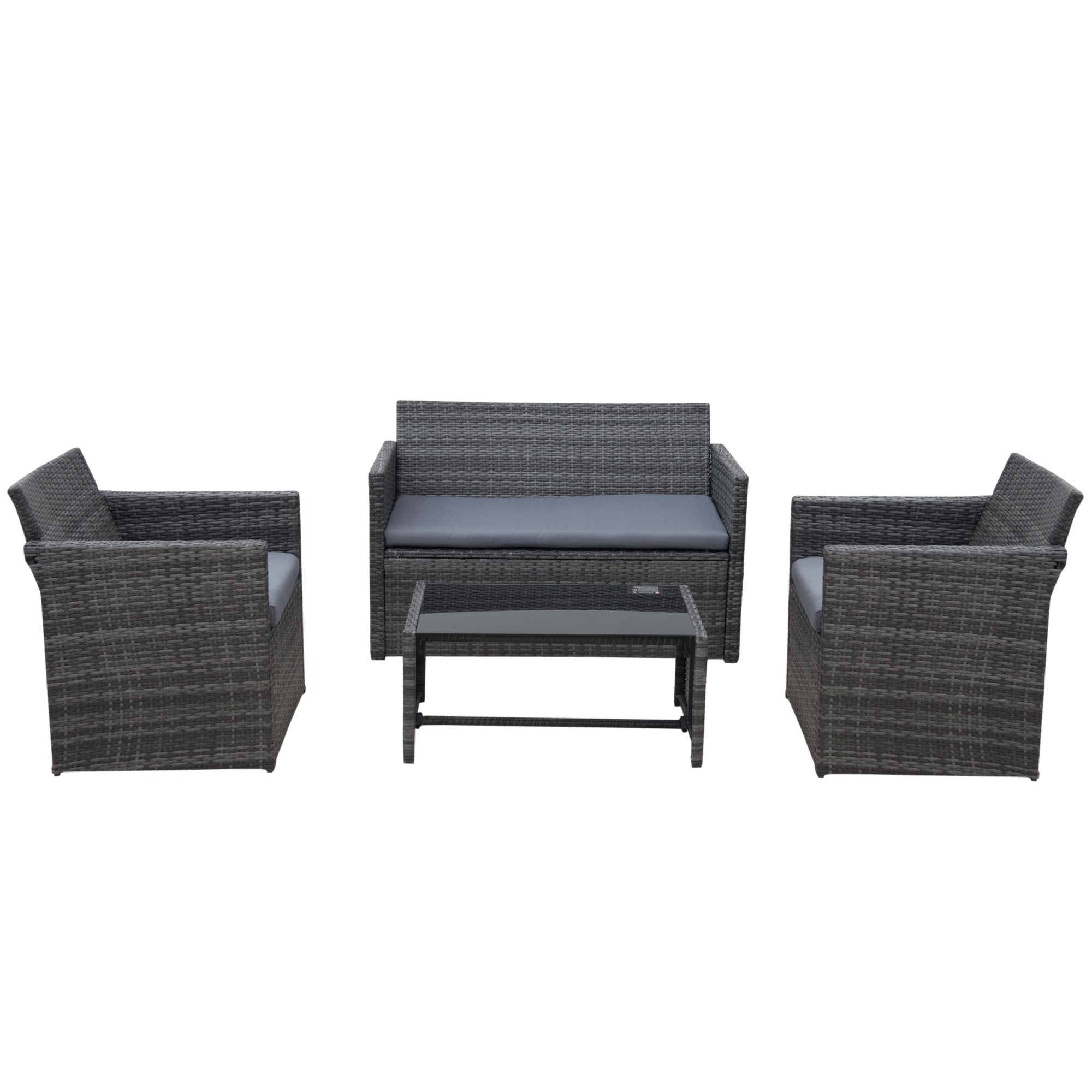 Outsunny 4pc Patio Garden Rattan Wicker Sofa 2-Seater Loveseat Chair Table Grey  | TJ Hughes