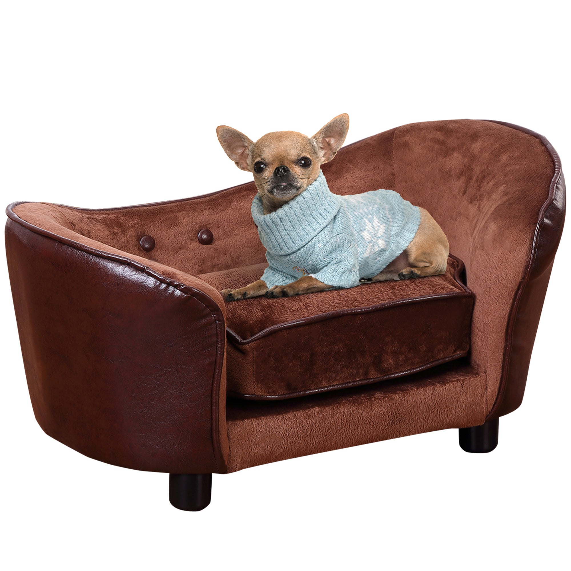 PawHut Dog Sofa Chair W/ Legs Cushion for XS Dog Cat 68.5x40.5x40.5 cm - Brown  | TJ Hughes