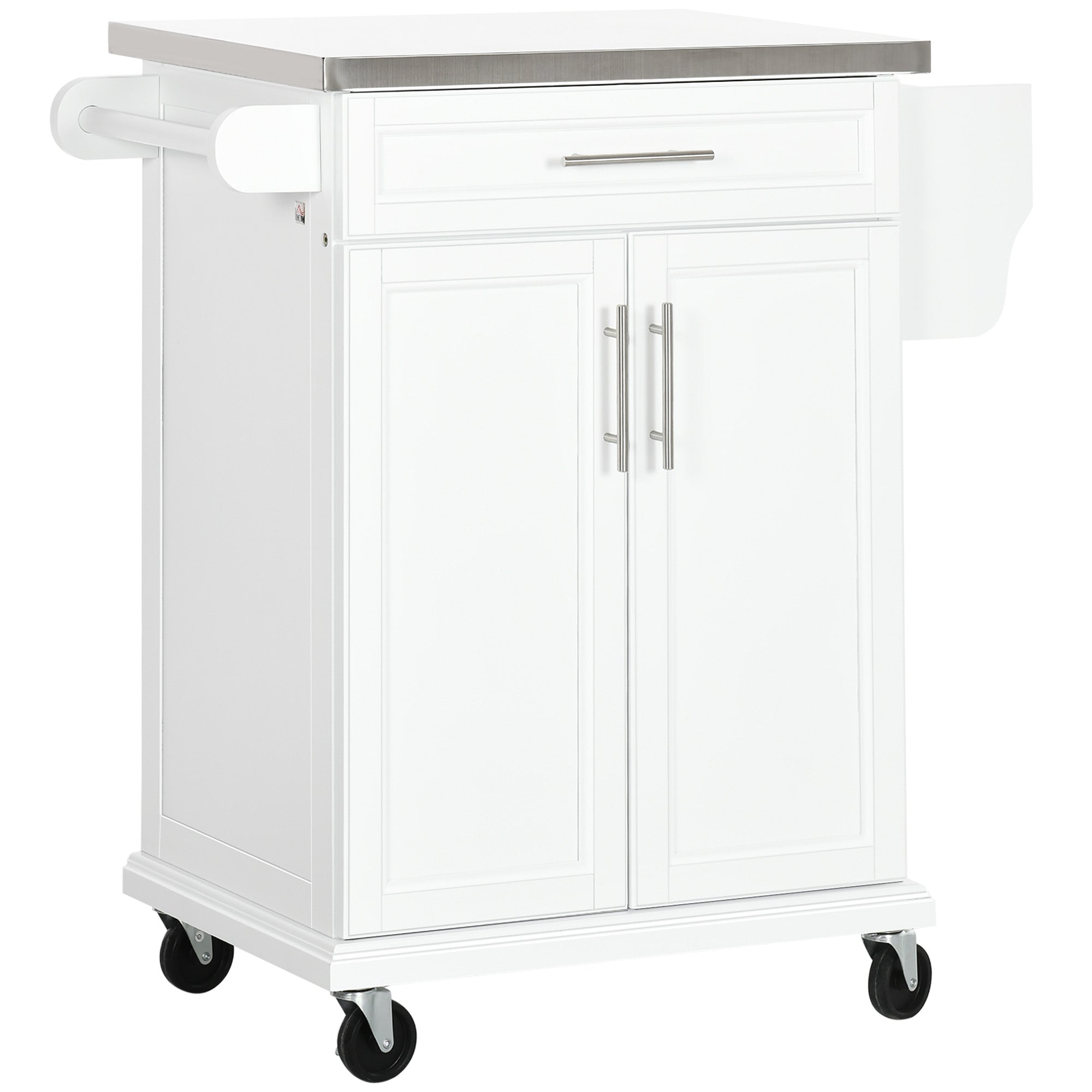 HOMCOM Rolling Kitchen Cart Storage Trolley with Drawer Towel Rail Steel White  | TJ Hughes
