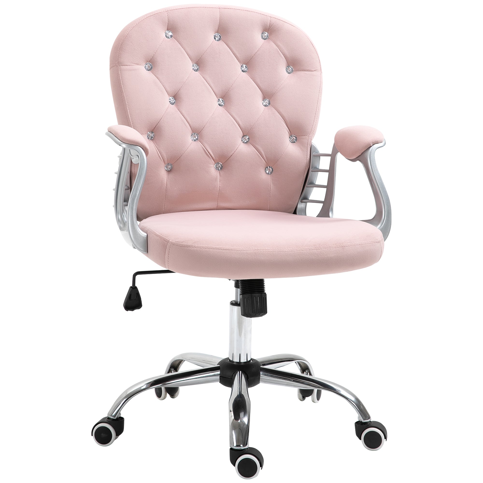 Vinsetto Office Chair Velour Diamond Tufted Padded Ergonomic 360deg Swivel Pink  | TJ Hughes