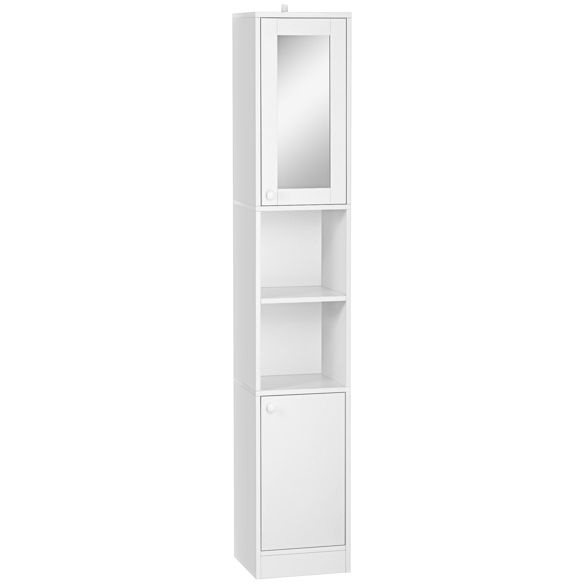 kleankin Tall Bathroom Storage Cabinet Narrow Freestanding Cabinet with Mirror  | TJ Hughes