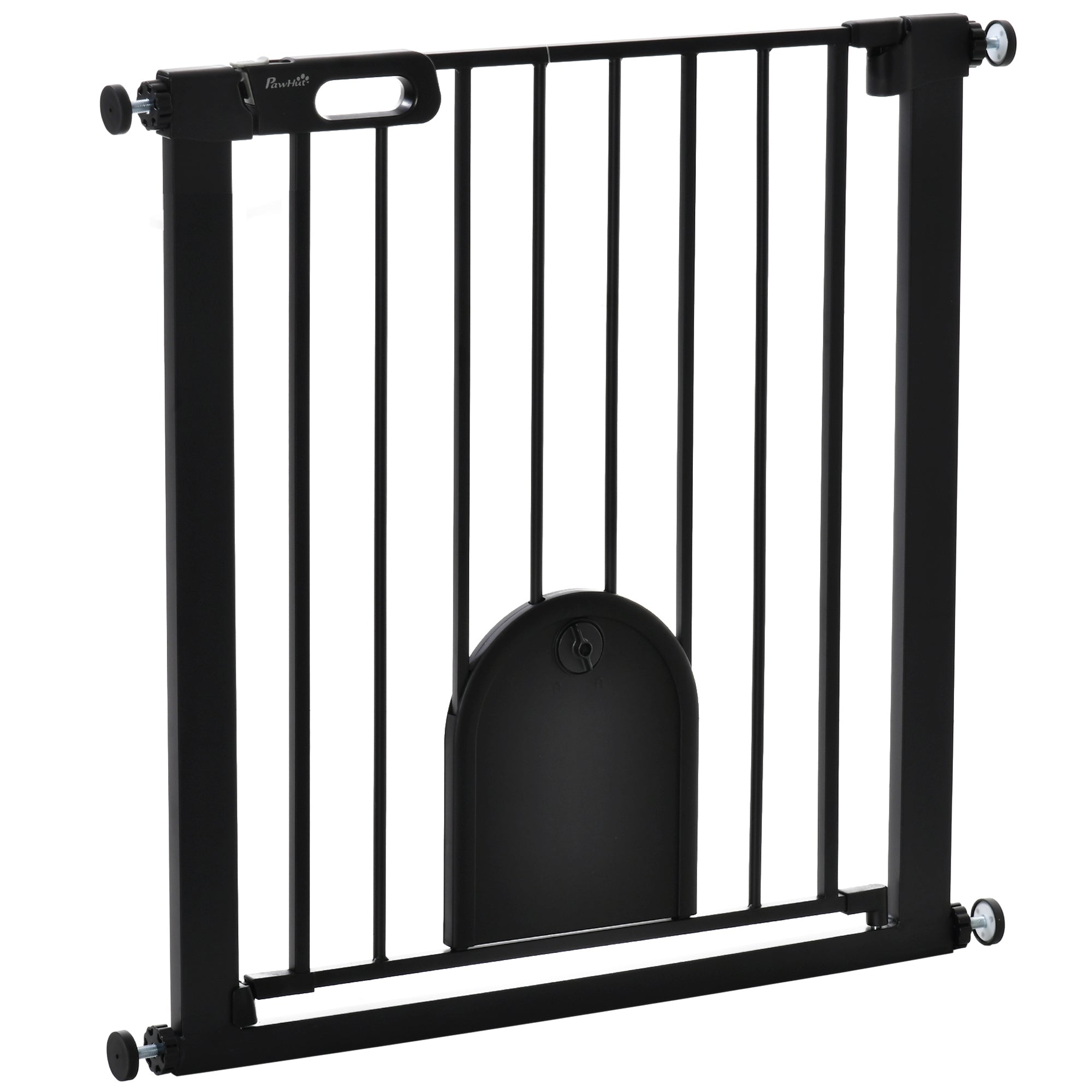 PawHut 75-82 cm Pet Safety Gate Pressure Fit Stair w/ Small Door Double Locking  | TJ Hughes