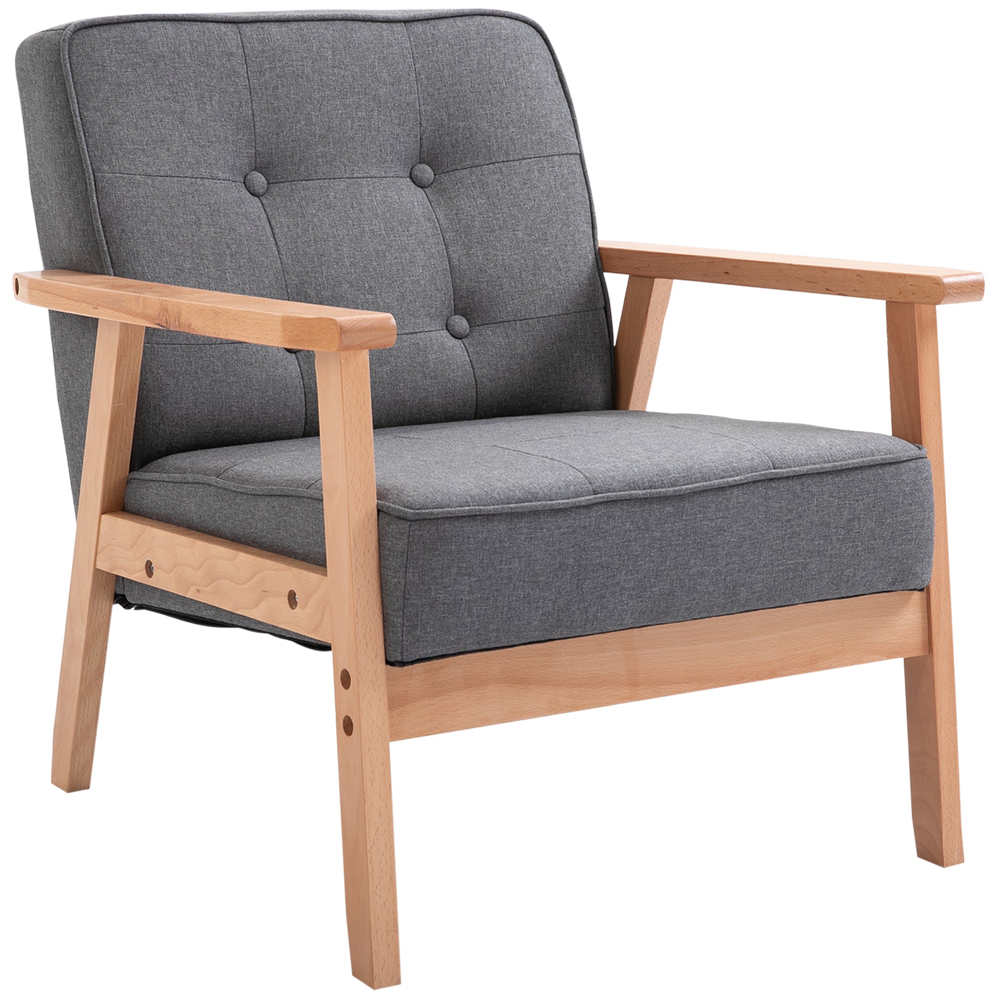 Homcom Retro Accent Single Chair Beech Wood Frame Armchair Cushion Linen Fabric  | TJ Hughes