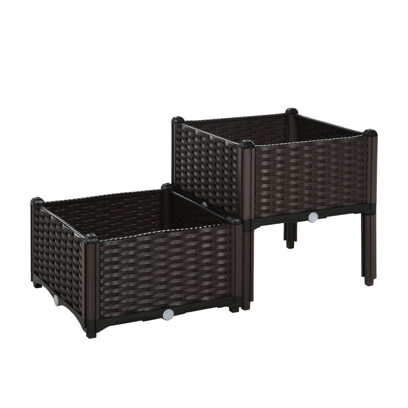 Rattan Set of 2 Garden Planter Box - Brown - Oasis Outdoor  | TJ Hughes