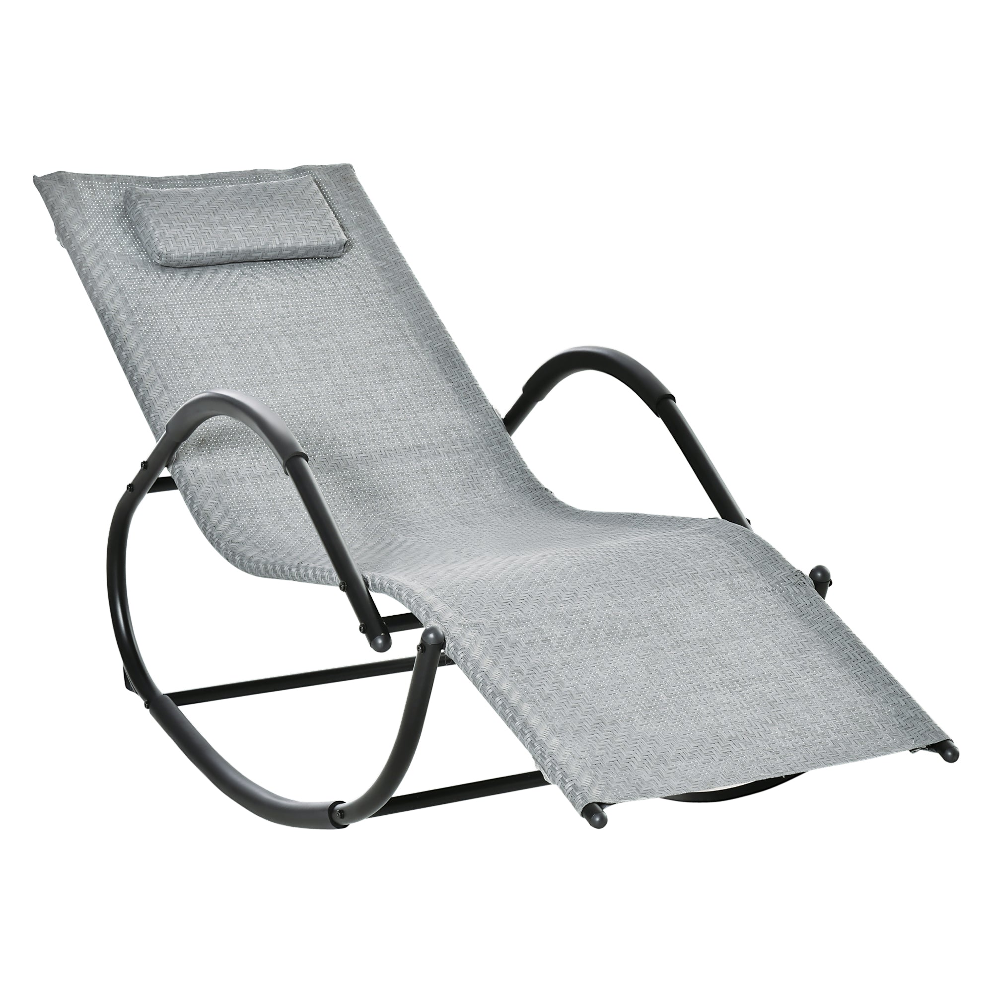 Outsunny Zero Gravity Rocking Lounge Chair Pillow Garden Outdoor Furniture Grey  | TJ Hughes