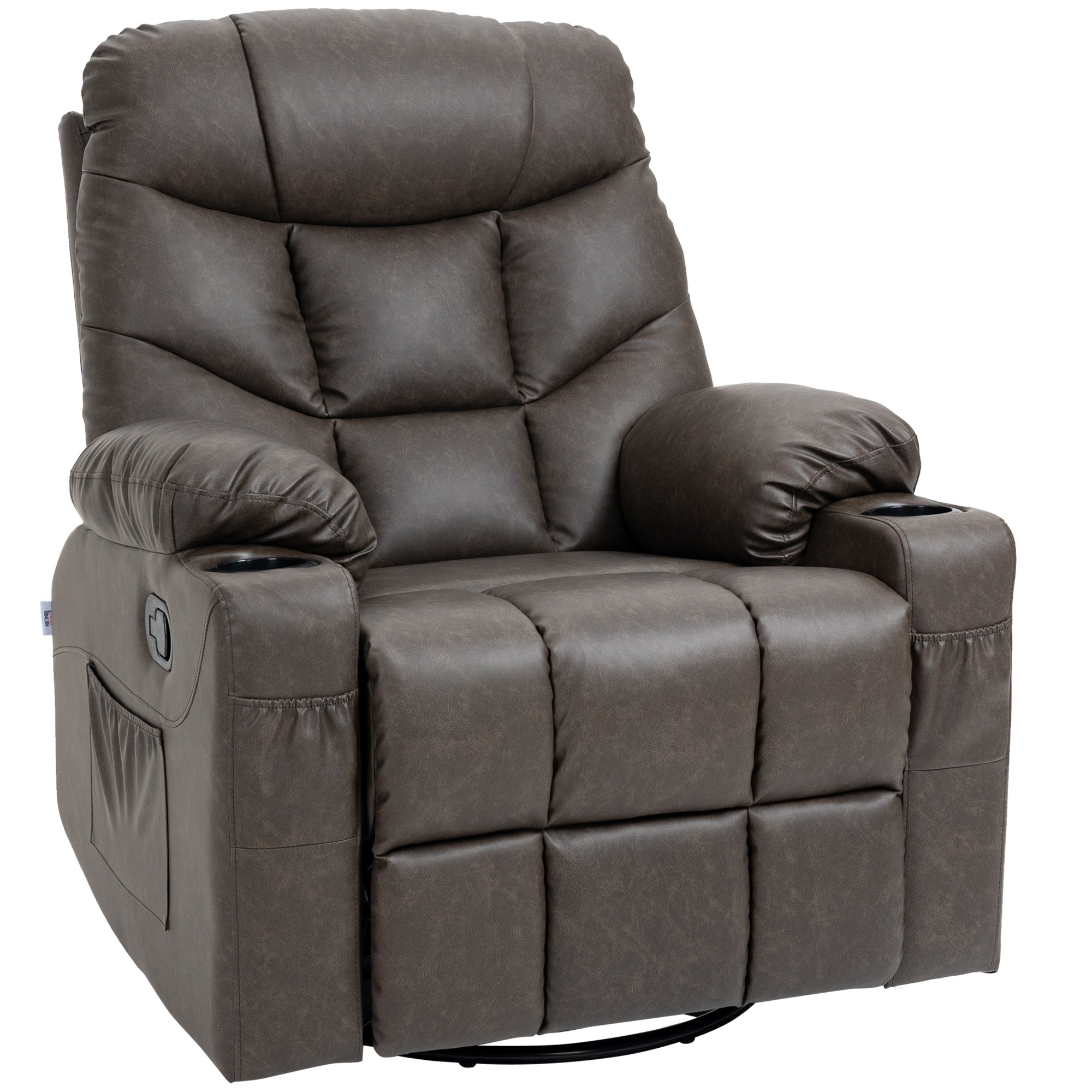 HOMCOM Manual Recliner Chair with Footrest - Cup Holder - Swivel Base - Brown  | TJ Hughes