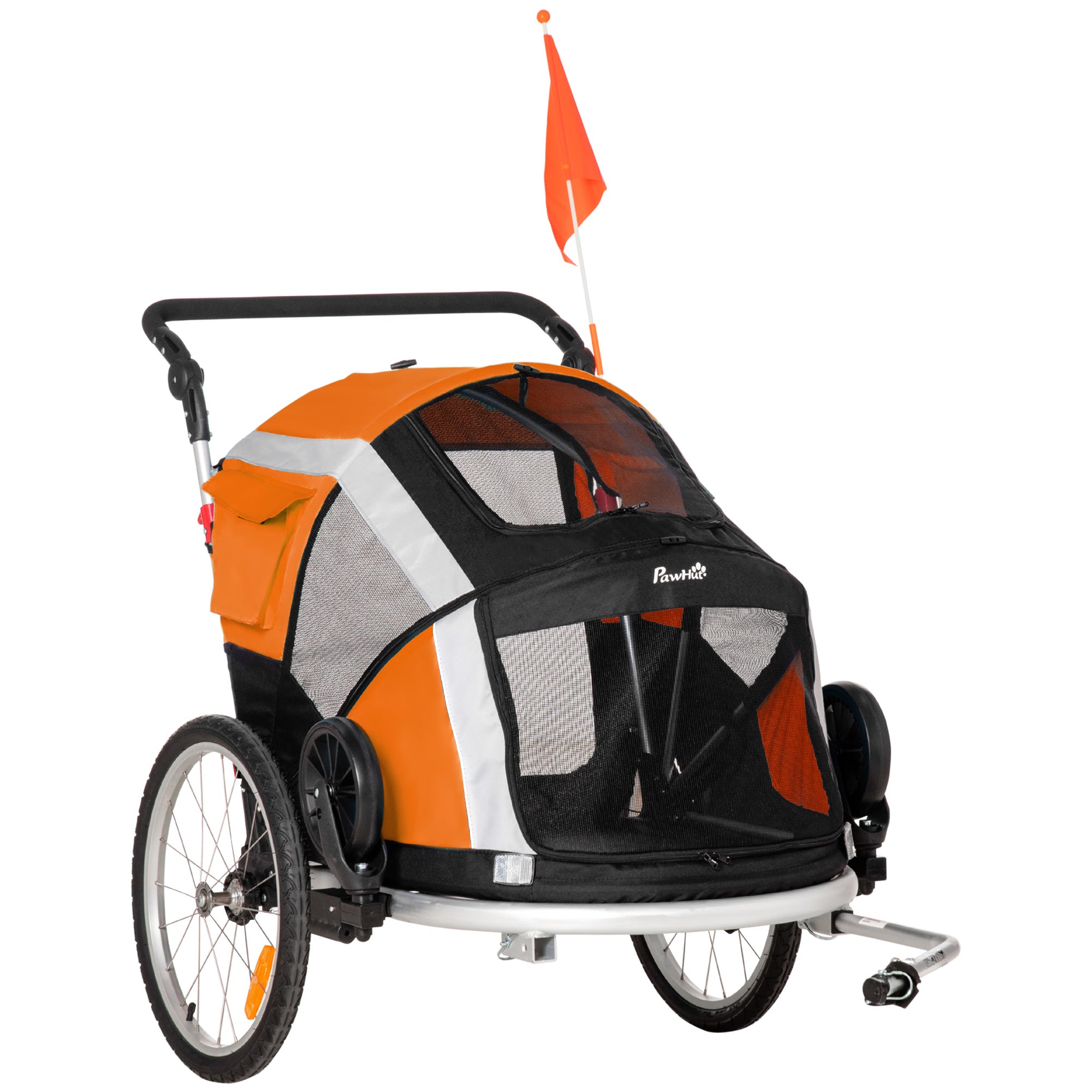 PawHut 2-in-1 Dog Bicycle Trailer w/ Safety Leash - Reflectors - Orange  | TJ Hughes