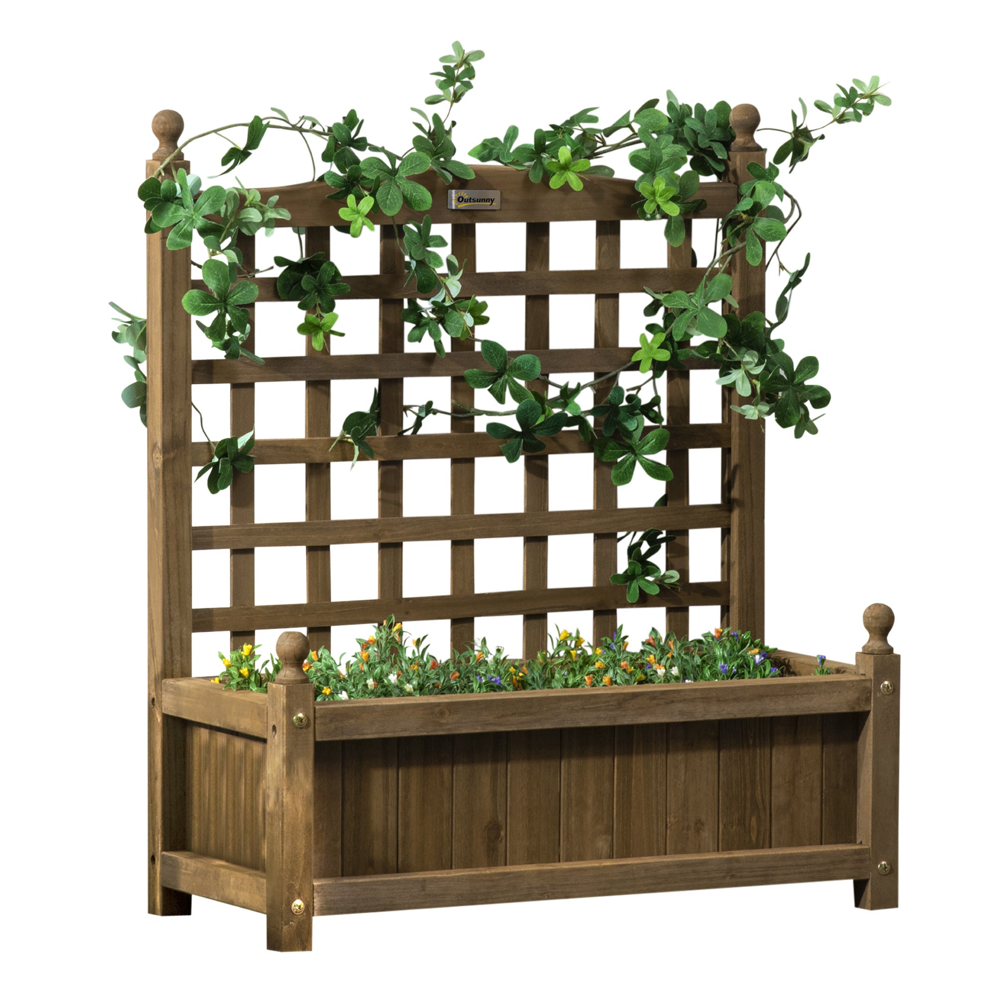 Outsunny Raised Garden Bed with Trellis Garden Planters Indoor Outdoor Brown  | TJ Hughes