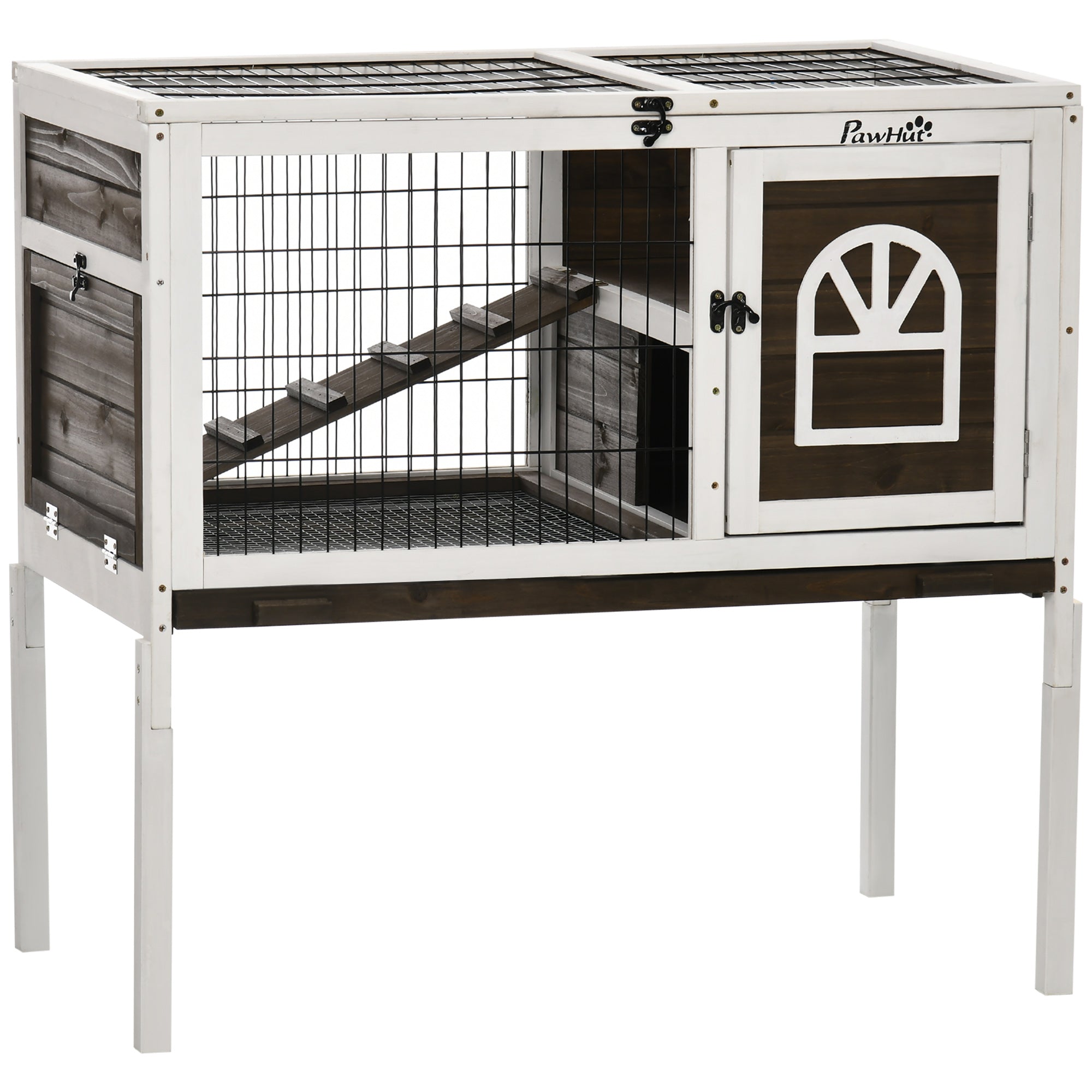 PawHut Wooden Rabbit Hutch - Small Animal House w/ Removable Tray - Openable Roof  | TJ Hughes