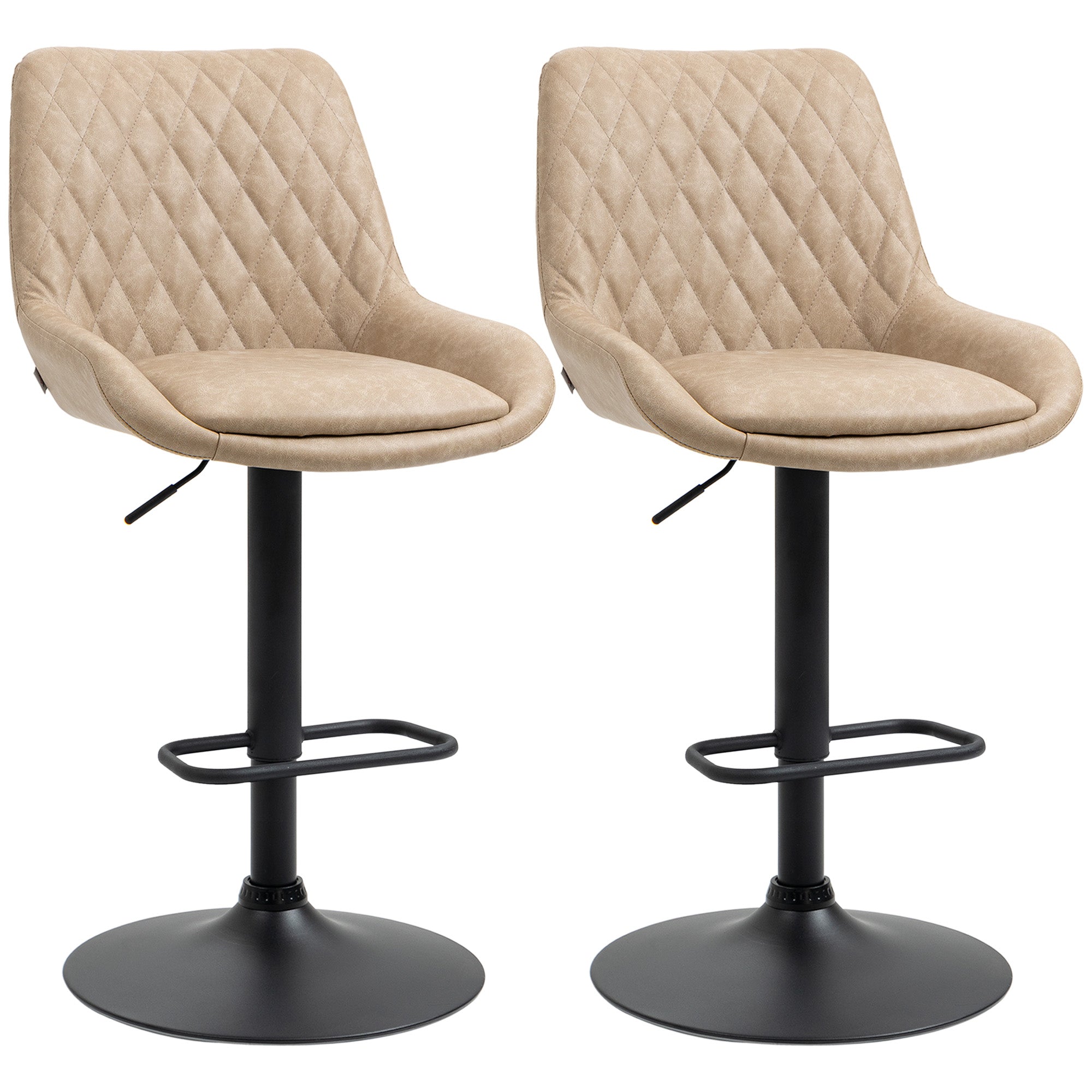 HOMCOM Bar Stools Set of 2 - Adjustable Bar Chairs 360deg Swivel for Kitchen Khaki  | TJ Hughes