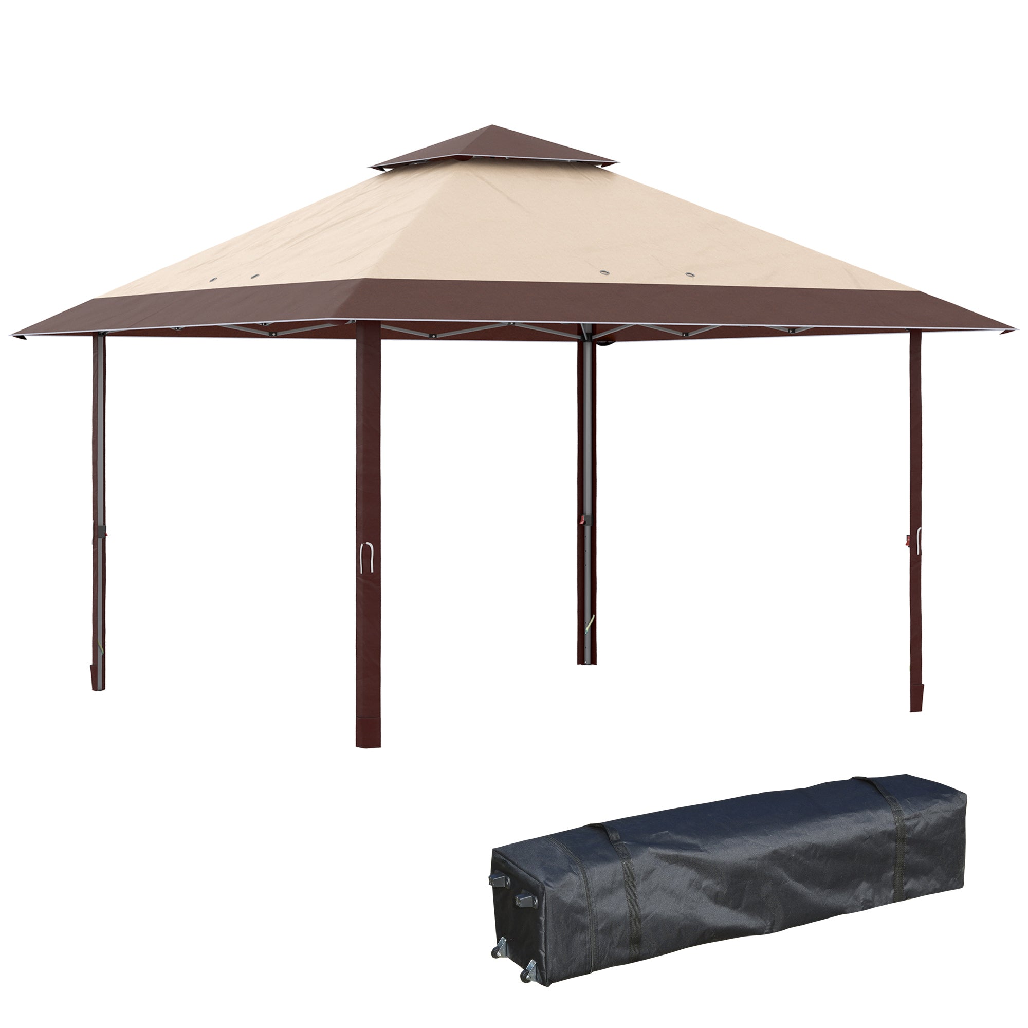 Outsunny 4 x 4m Outdoor Pop-Up Canopy Tent Gazebo Adjustable Legs Bag Coffee  | TJ Hughes