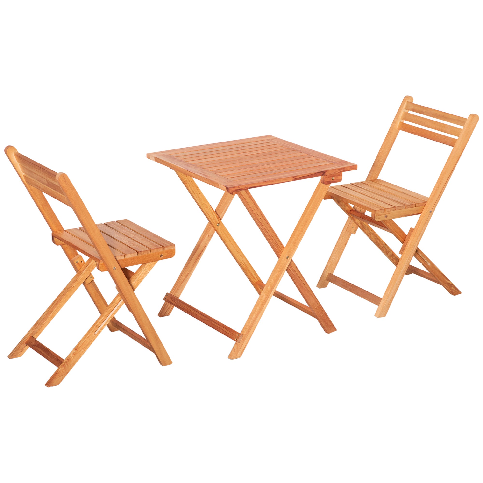 Outsunny 3Pcs Garden Bistro Set - Folding Outdoor Chairs and Table Set - Teak  | TJ Hughes