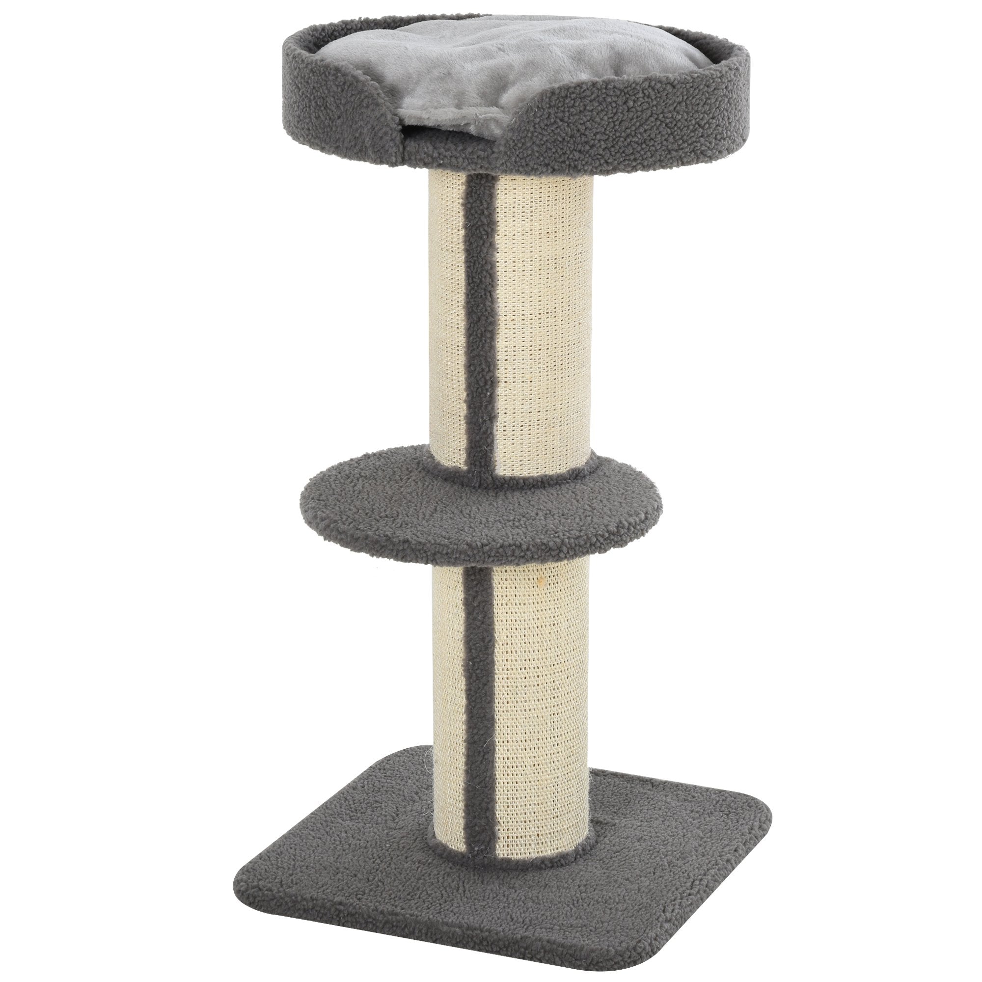 PawHut 2-Tier Cat Kitten Resting Tree w/ Top Basket Cushion Sisal Post Grey  | TJ Hughes