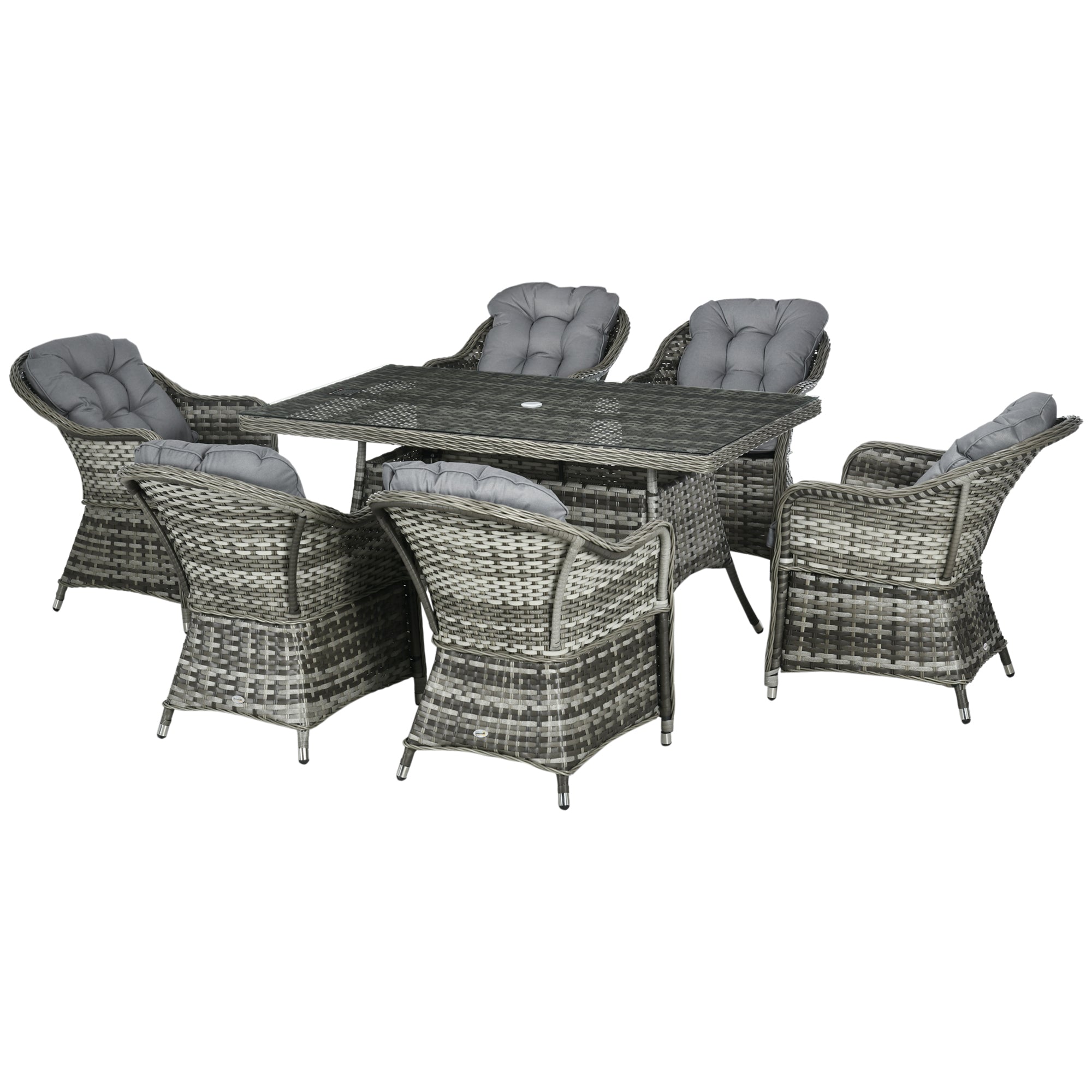 Outsunny 7 Pieces Rattan Dining Sets w/ Tempered Glass Umbrella Hole Table  | TJ Hughes